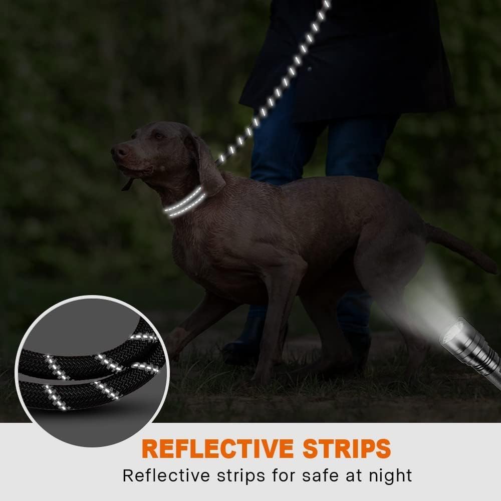 Taglory Rope Dog Leash 6 FT with Comfortable Padded Handle, Highly Reflective Threads Leash and Anti-Tangle Clip for Walking Medium Large Dogs, 1/2 inch, Black - Image 5
