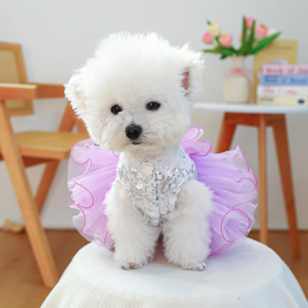Furbabycare® Elegant Sweet Puppy Dog Blingbling Princess Skirt Pet Dog Lace Cake Camisole Tutu Dress A-Purple Medium - Image 5