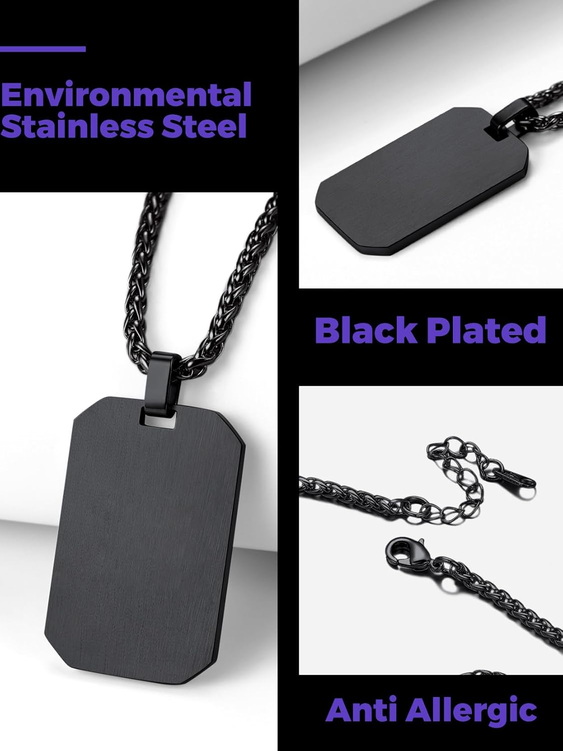 Richsteel Hip Hop Military Army Style Carbon Fiber/Bible/Bullet Dog Tags Pendant Necklace for Men Women Stainless Steel/18K Gold Plated Personalized ID/Name Jewelry (with Gift Box) - Image 7