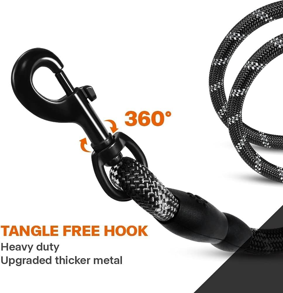 Taglory Rope Dog Leash 6 FT with Comfortable Padded Handle, Highly Reflective Threads Leash and Anti-Tangle Clip for Walking Medium Large Dogs, 1/2 inch, Black - Image 6