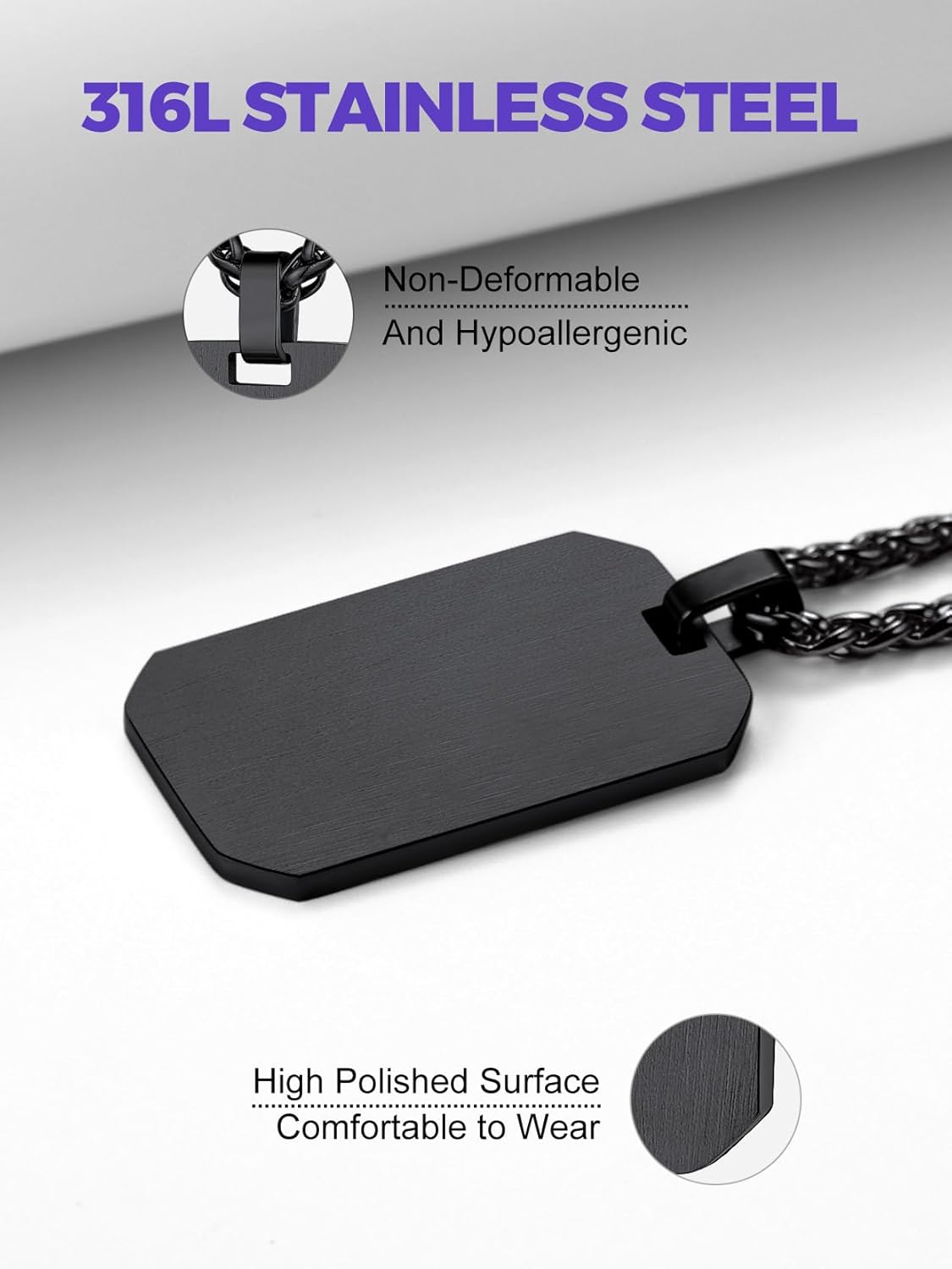 Richsteel Hip Hop Military Army Style Carbon Fiber/Bible/Bullet Dog Tags Pendant Necklace for Men Women Stainless Steel/18K Gold Plated Personalized ID/Name Jewelry (with Gift Box) - Image 4