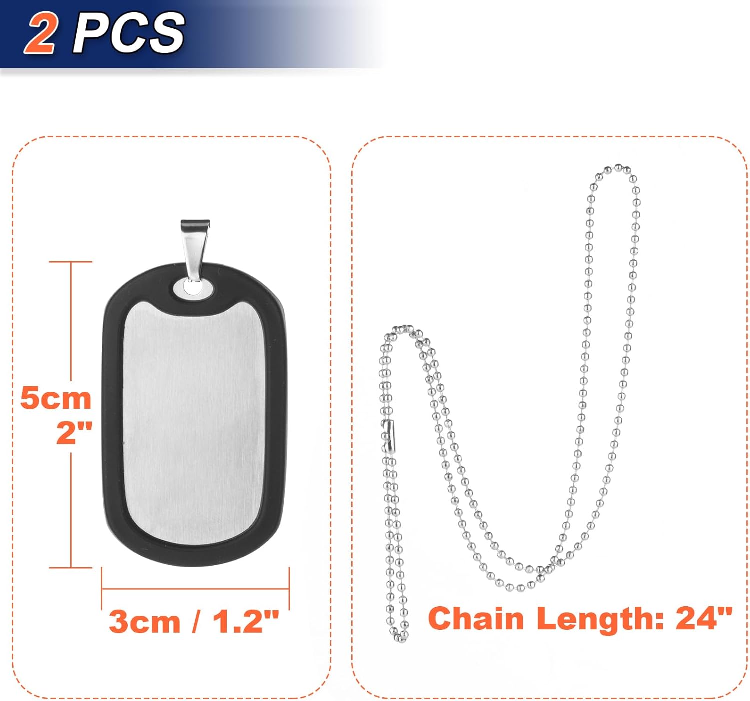 Cosmos 2 Pcs Military Dog Tags Stainless Steel Dog ID Tags Blank Tags Dog Name Tag with Ball Chains and Silicone Protective Case for Men Women Personalized Gift - Image 2