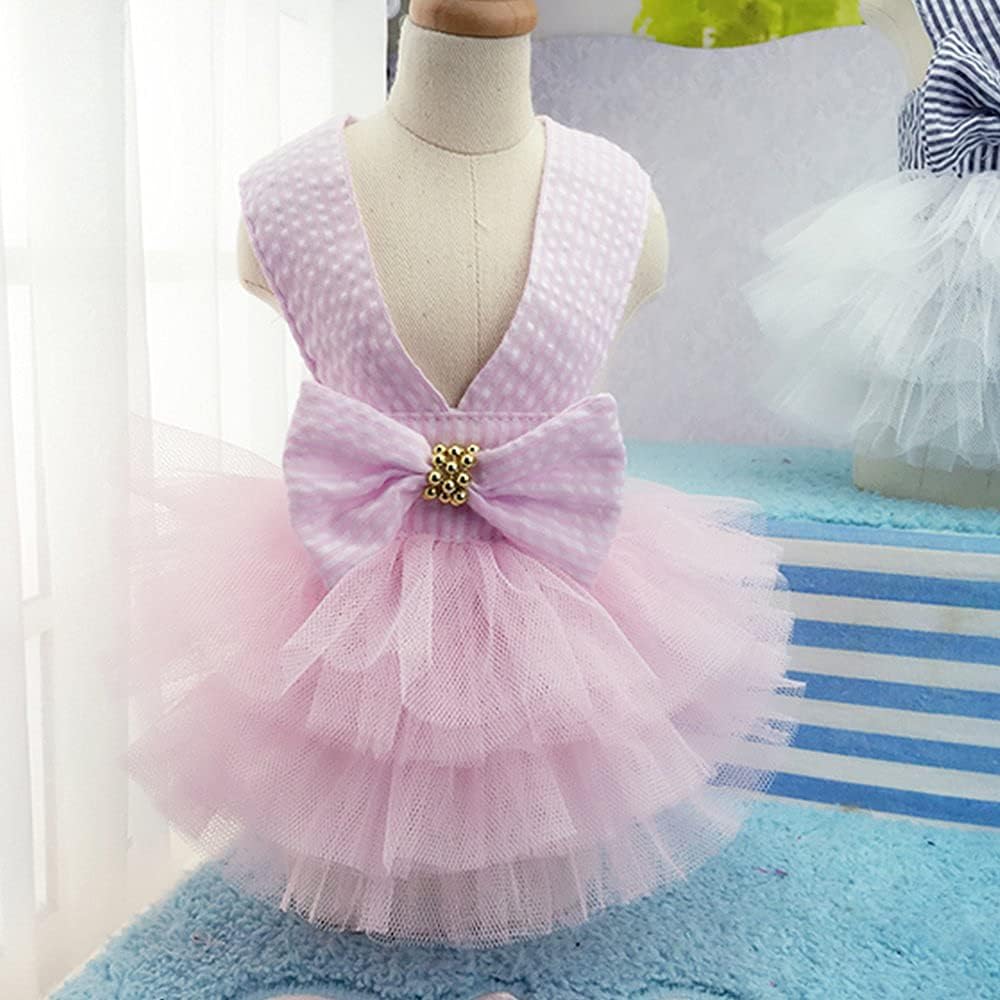 Dog Dresses, Fashion Pet Dog Clothes, Striped Mesh Puppy Dogs Princess Dresses (Pink, Large) - Image 8