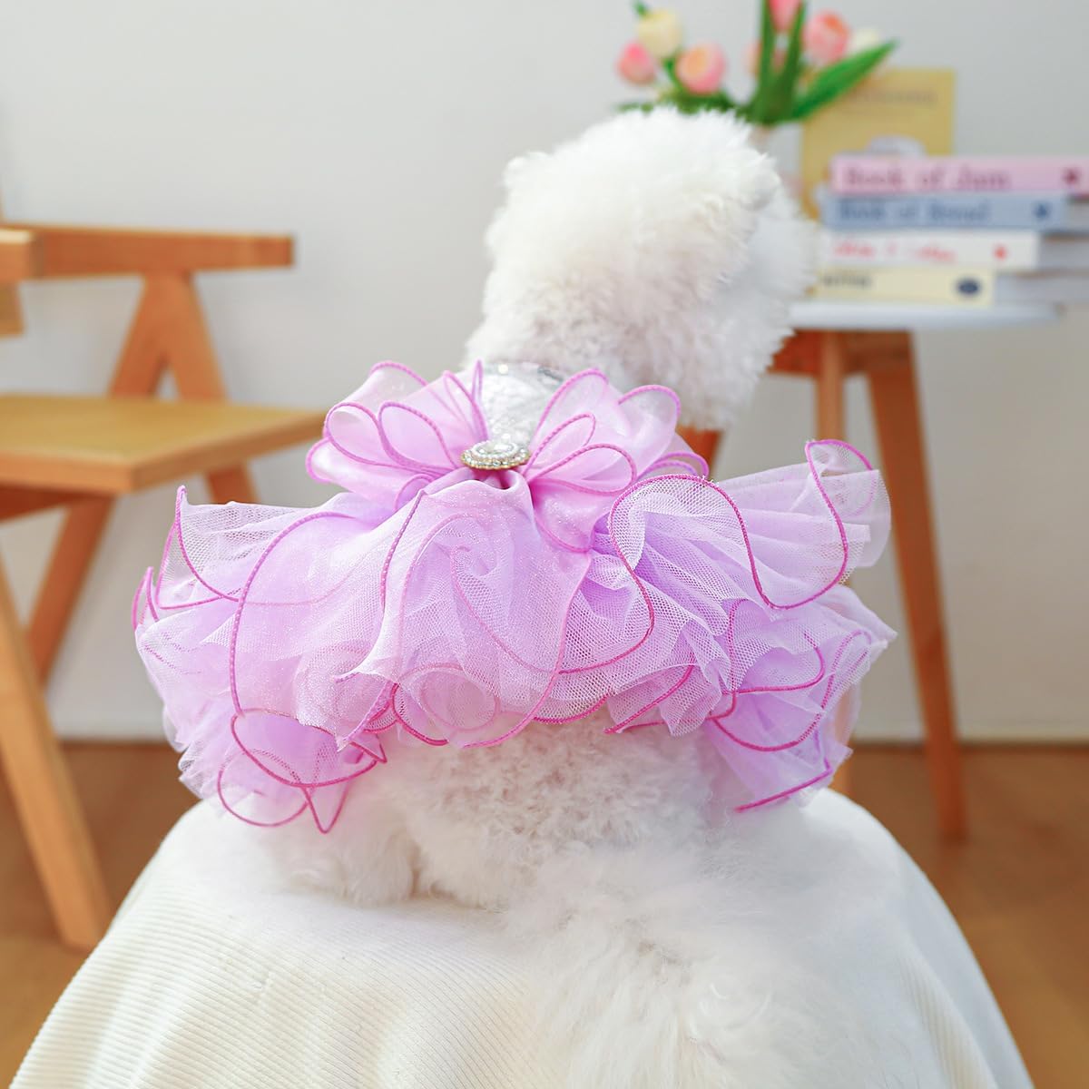 Furbabycare® Elegant Sweet Puppy Dog Blingbling Princess Skirt Pet Dog Lace Cake Camisole Tutu Dress A-Purple Medium - Image 7