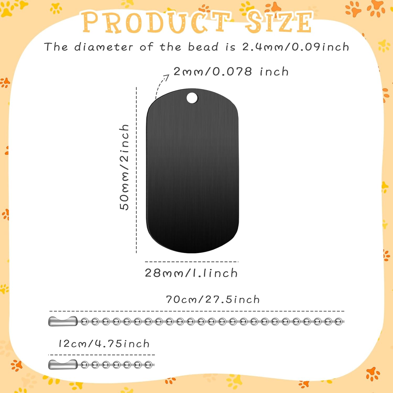 20 Pieces Military Dog Tags Set Including 10 Stainless Steel Army Blank Dog Tags 10 Steel Chains Personalized Pet Oval Pendant Necklaces for Stamping Engraving DIY Halloween Craft(Black) - Image 2