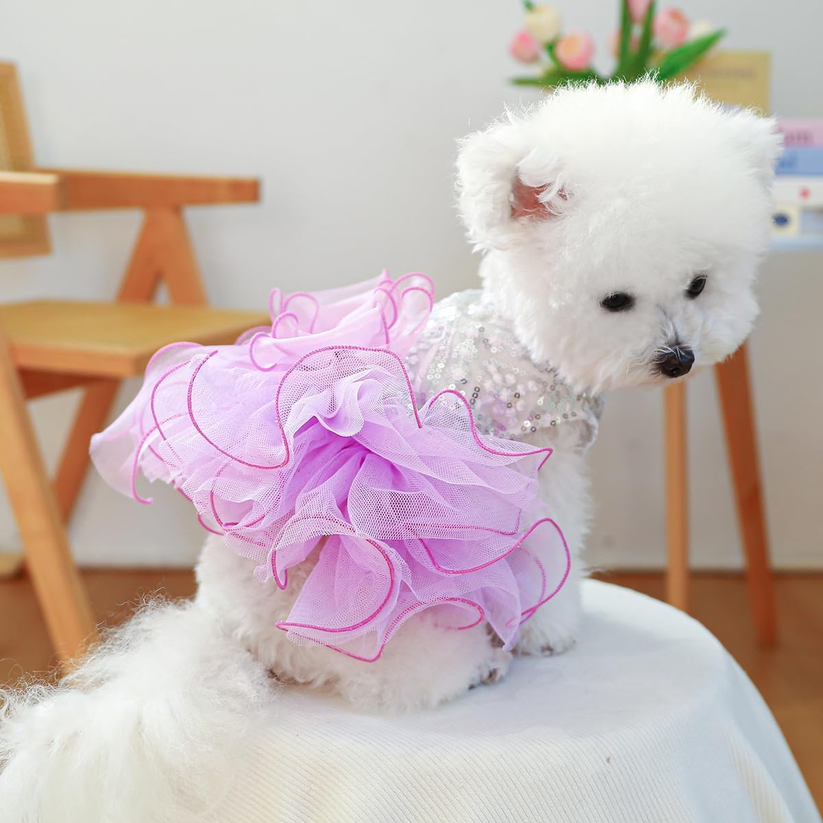 Furbabycare® Elegant Sweet Puppy Dog Blingbling Princess Skirt Pet Dog Lace Cake Camisole Tutu Dress A-Purple Medium - Image 6