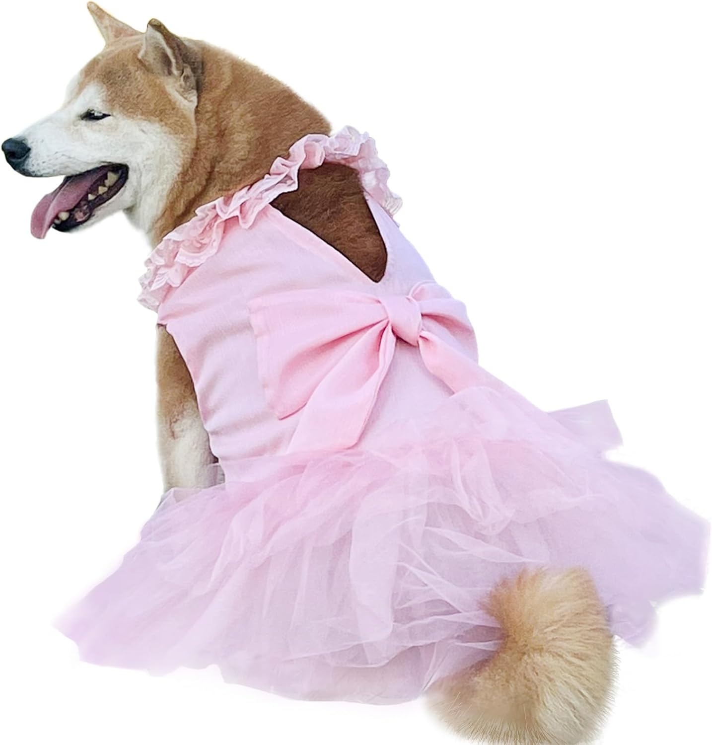 Luxury Dog Tulle Dress - Cute Princess Lace Wedding Dress with Flower Bowknot Multi-Layer Princess Tutu Skirt for Large Dogs - Pink, 5XL