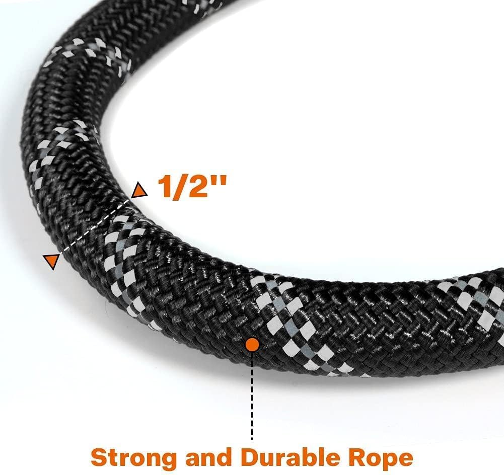 Taglory Rope Dog Leash 6 FT with Comfortable Padded Handle, Highly Reflective Threads Leash and Anti-Tangle Clip for Walking Medium Large Dogs, 1/2 inch, Black - Image 3