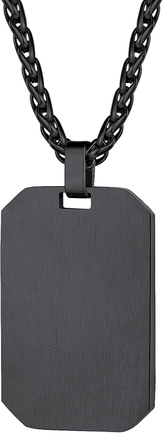 Richsteel Hip Hop Military Army Style Carbon Fiber/Bible/Bullet Dog Tags Pendant Necklace for Men Women Stainless Steel/18K Gold Plated Personalized ID/Name Jewelry (with Gift Box)