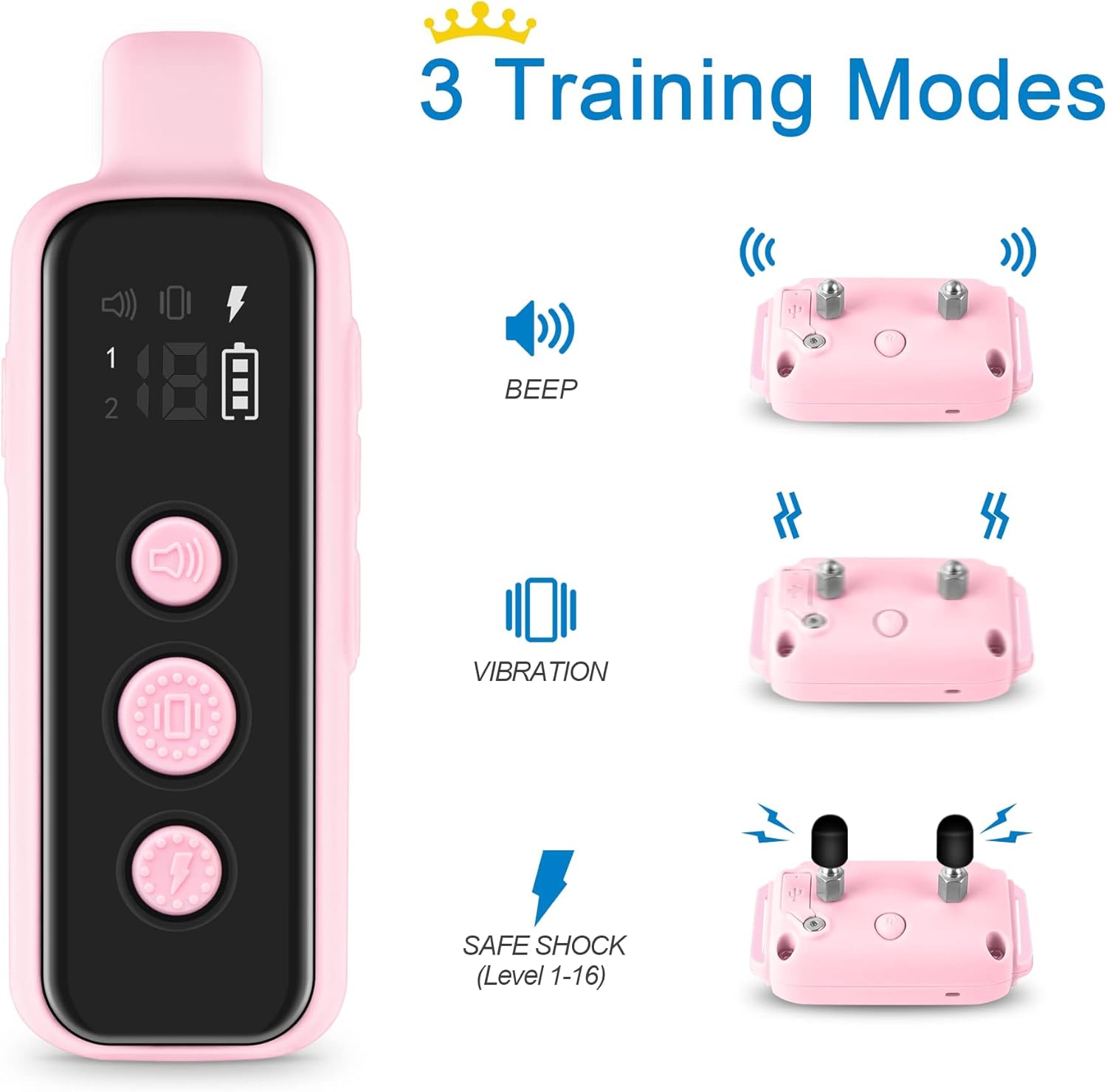 Bousnic Dog Shock Collar for 2 Dogs - (8-120lbs) Waterproof Rechargeable Electric Dog Training Collar with Remote for Small Medium Large Dogs with Beep Vibration Safe Shock Modes(Pink) - Image 2