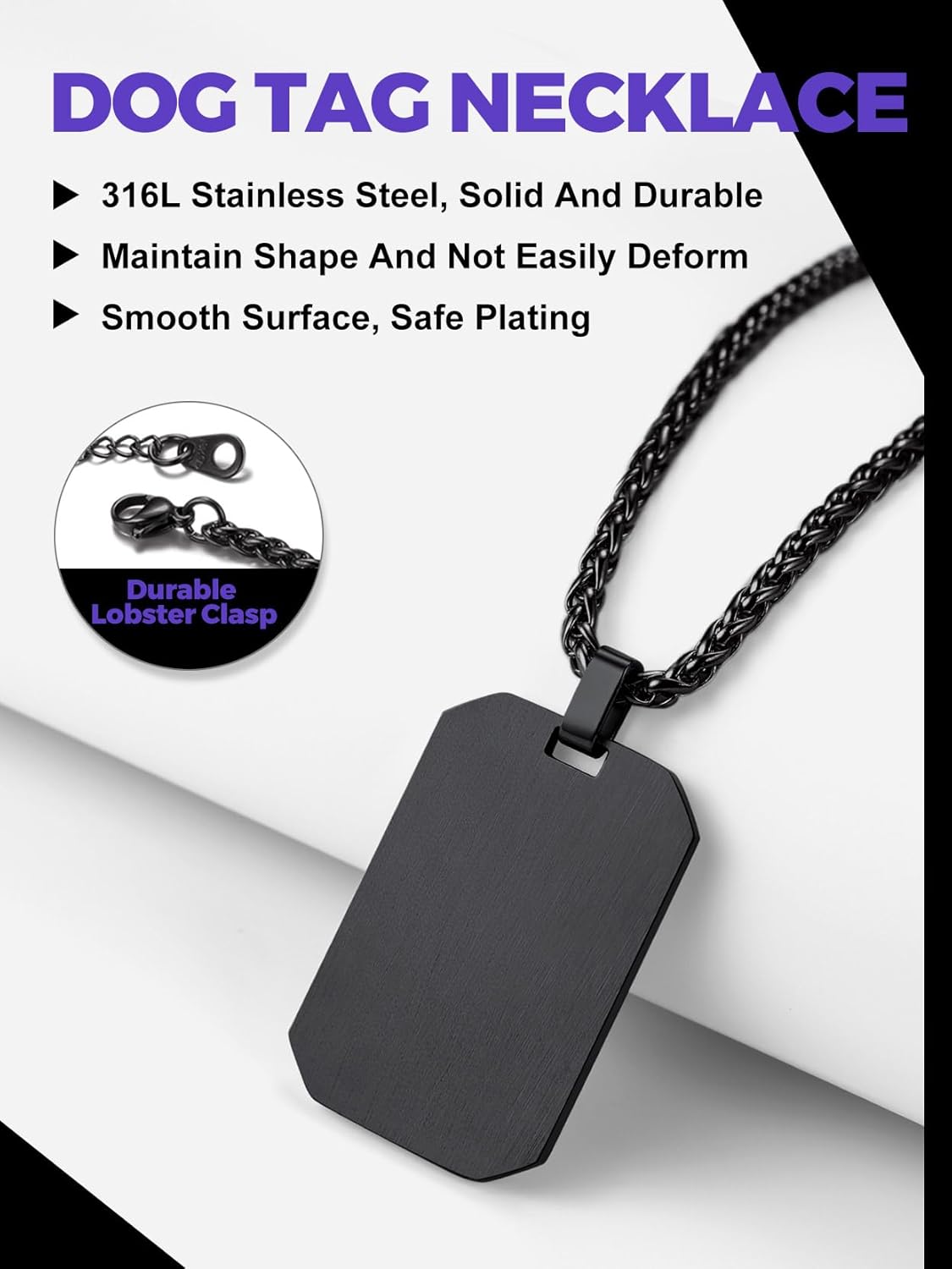Richsteel Hip Hop Military Army Style Carbon Fiber/Bible/Bullet Dog Tags Pendant Necklace for Men Women Stainless Steel/18K Gold Plated Personalized ID/Name Jewelry (with Gift Box) - Image 3