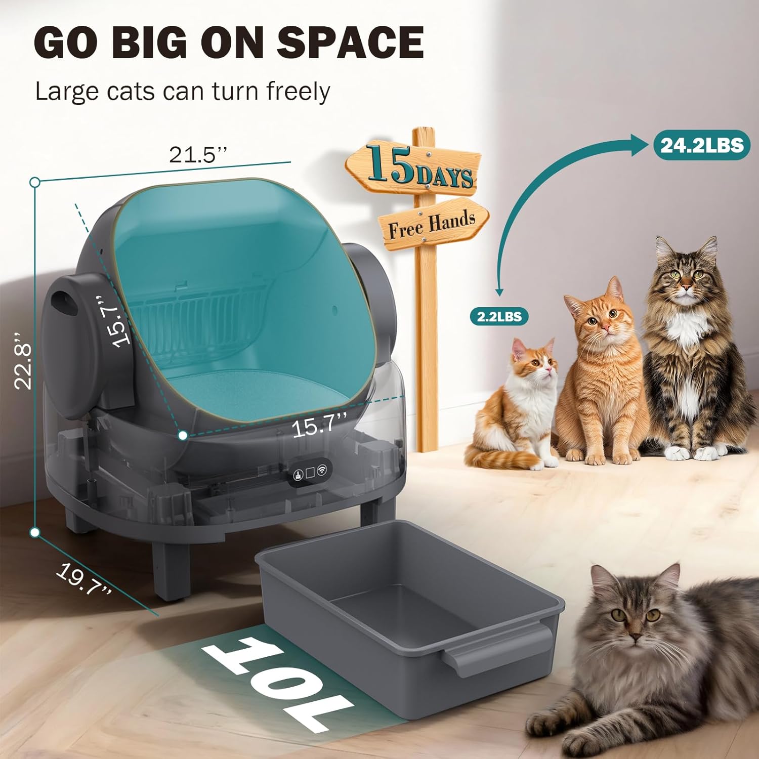 Automatic Litter Box, Open Top Large Self Cleaning Cat Litter Box for Multiple Cats, with APP Control/Multiple Safety Sensors/Trash Bag/Litter Mat, Cat Box Automatic Cleaning - Image 9