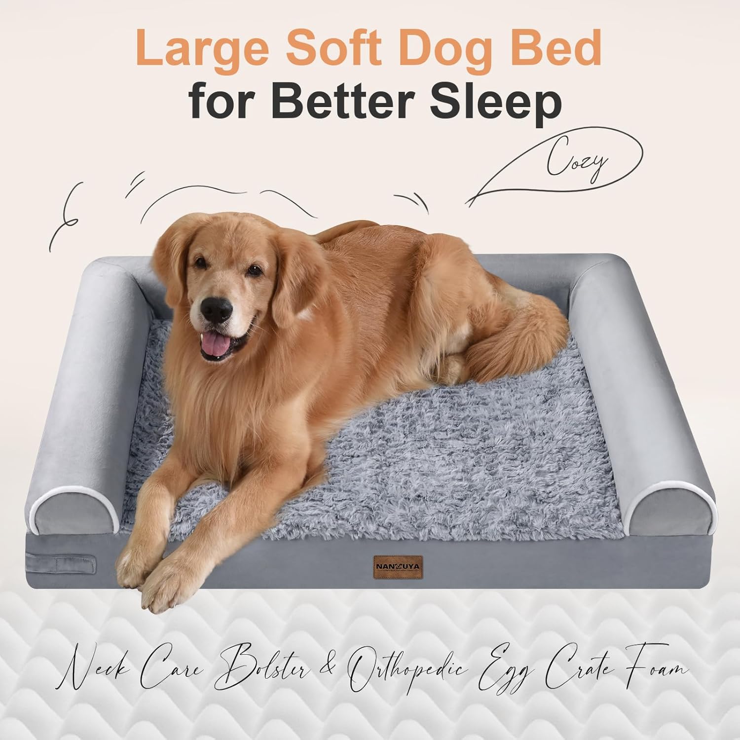 Large Dog Bed Orthopedic Washable: Beds Bolster XL Bed Large Big Dogs Memory Foam Couch Sofa Waterproof with Removable Cover - Image 2