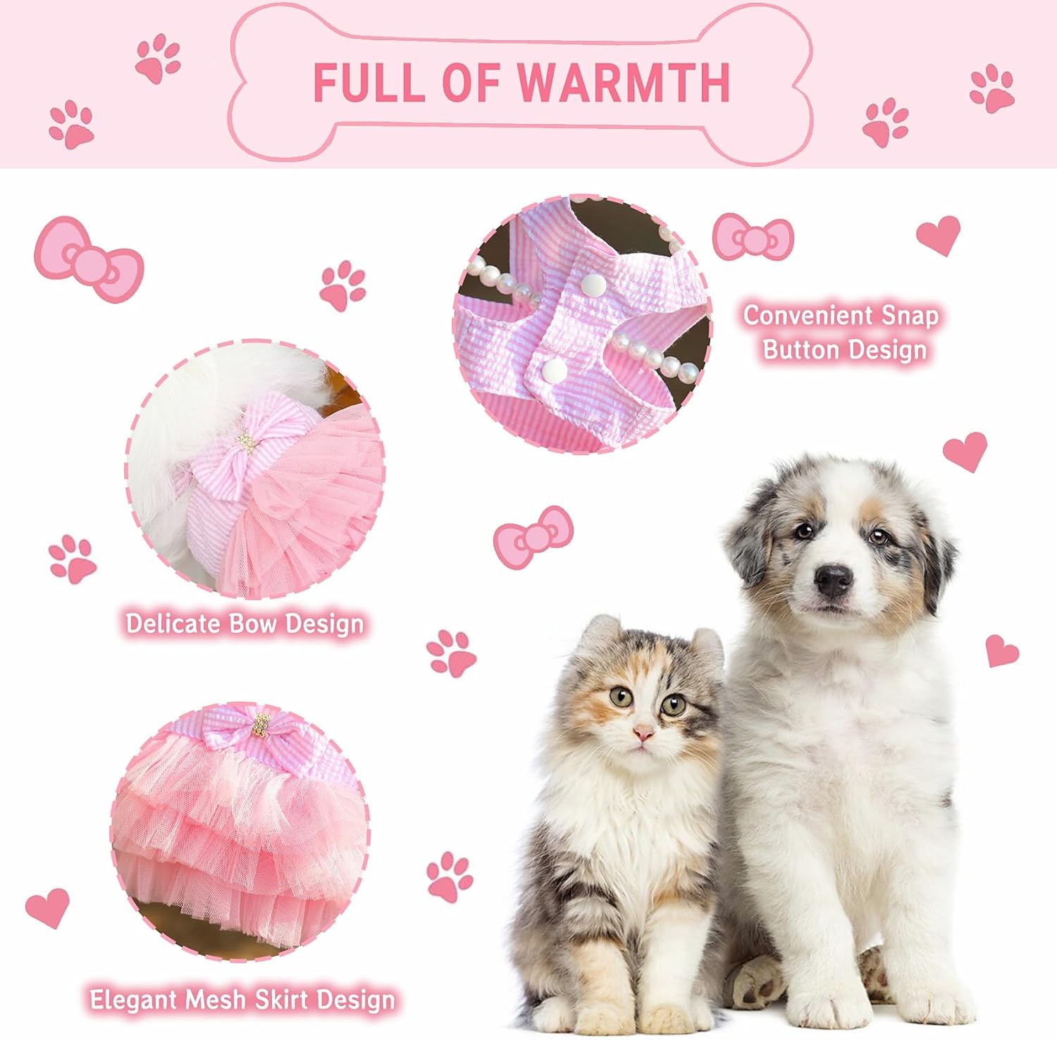 Dog Dresses, Fashion Pet Dog Clothes, Striped Mesh Puppy Dogs Princess Dresses (Pink, Large) - Image 3