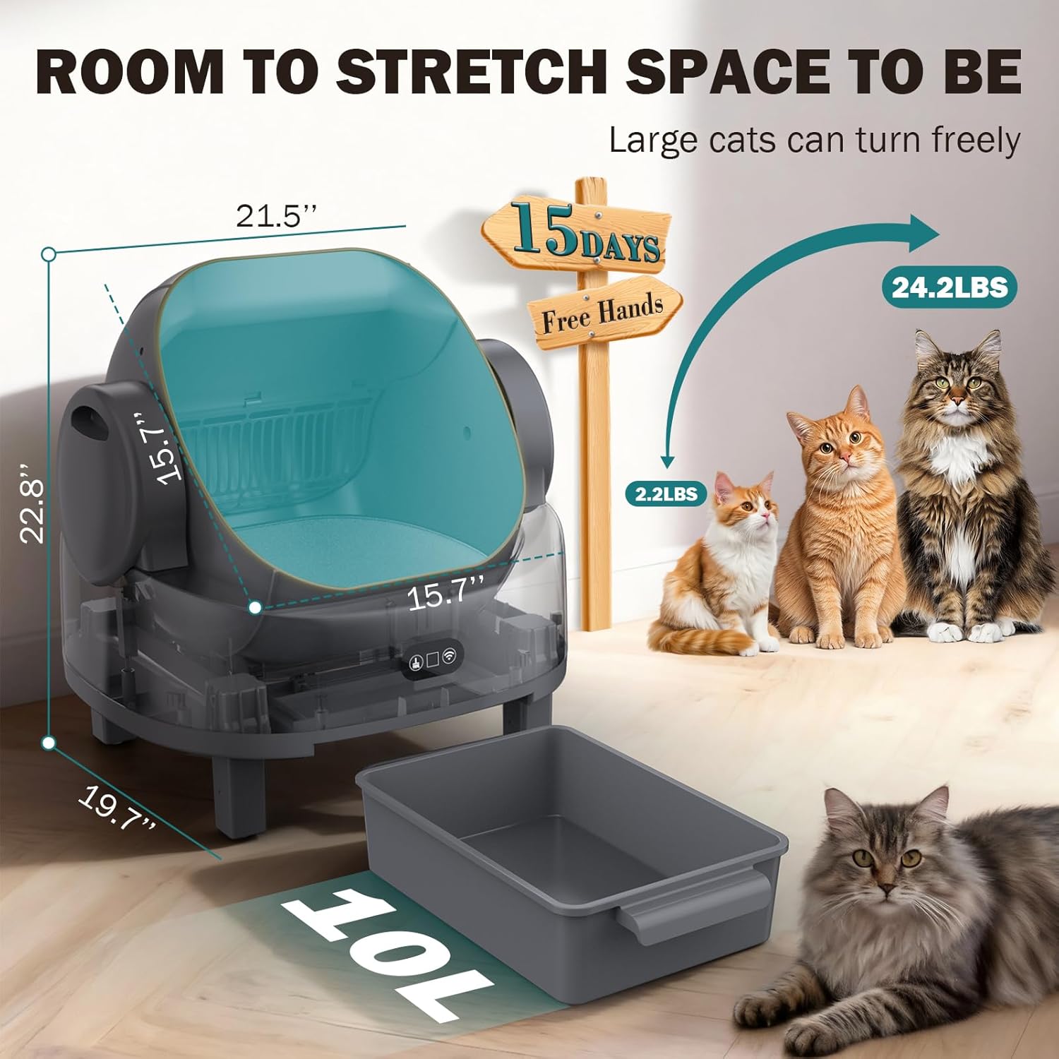 Automatic Litter Box, Open Top Large Self Cleaning Cat Litter Box for Multiple Cats, with APP Control/Multiple Safety Sensors/Trash Bag/Litter Mat, Cat Box Automatic Cleaning - Image 5