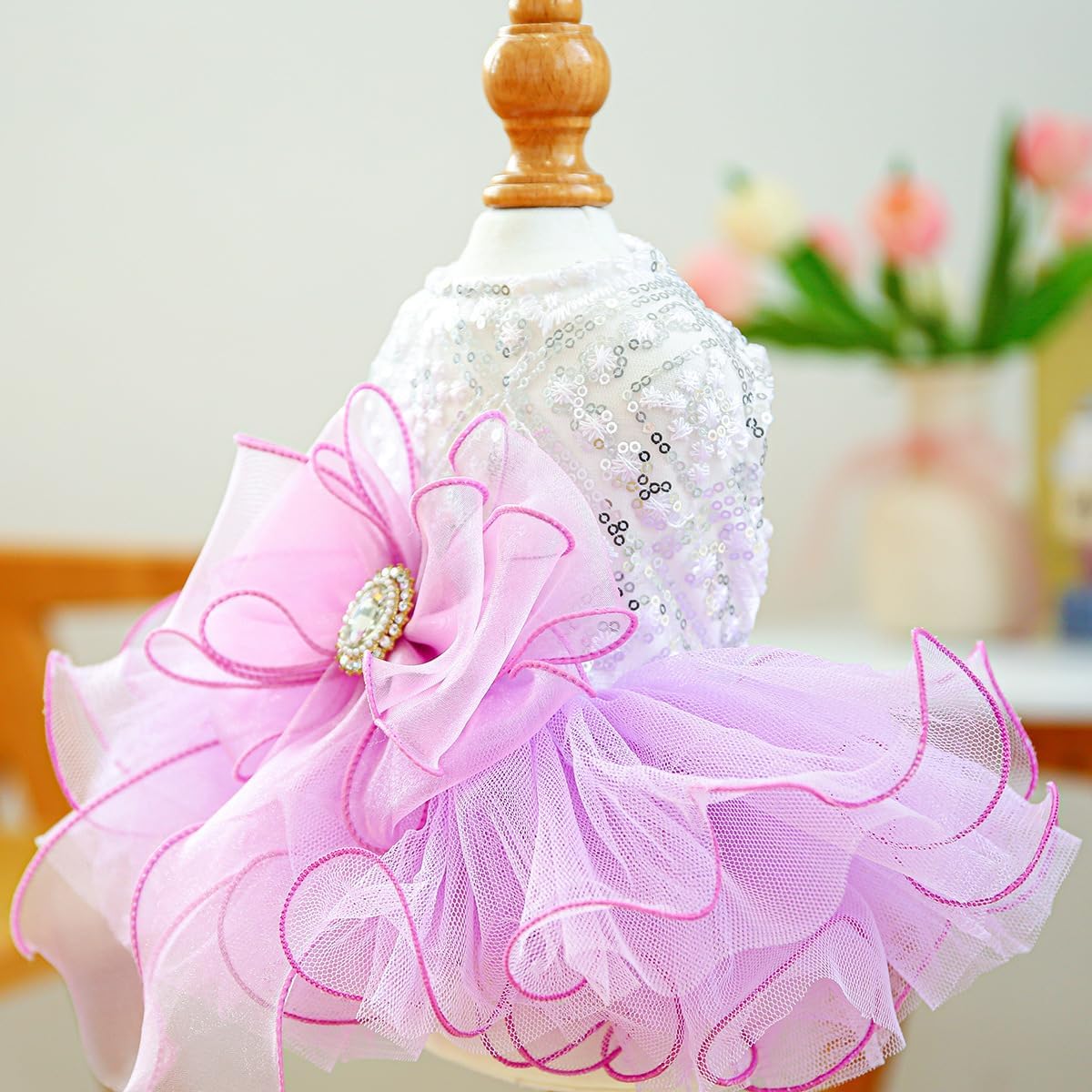 Furbabycare® Elegant Sweet Puppy Dog Blingbling Princess Skirt Pet Dog Lace Cake Camisole Tutu Dress A-Purple Medium - Image 2