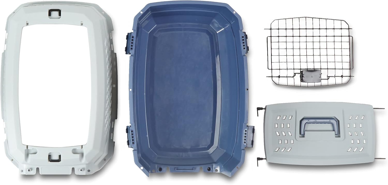 Amazon Basics Sturdy Portable 2-Door Top-Load Hard-Sided Pet Travel Carrier with Secure Ventilation, Handle, Front & Top Entry for Dogs, Cats, 22.8"L x 15"W x 13"H, Gray & Blue - Image 7