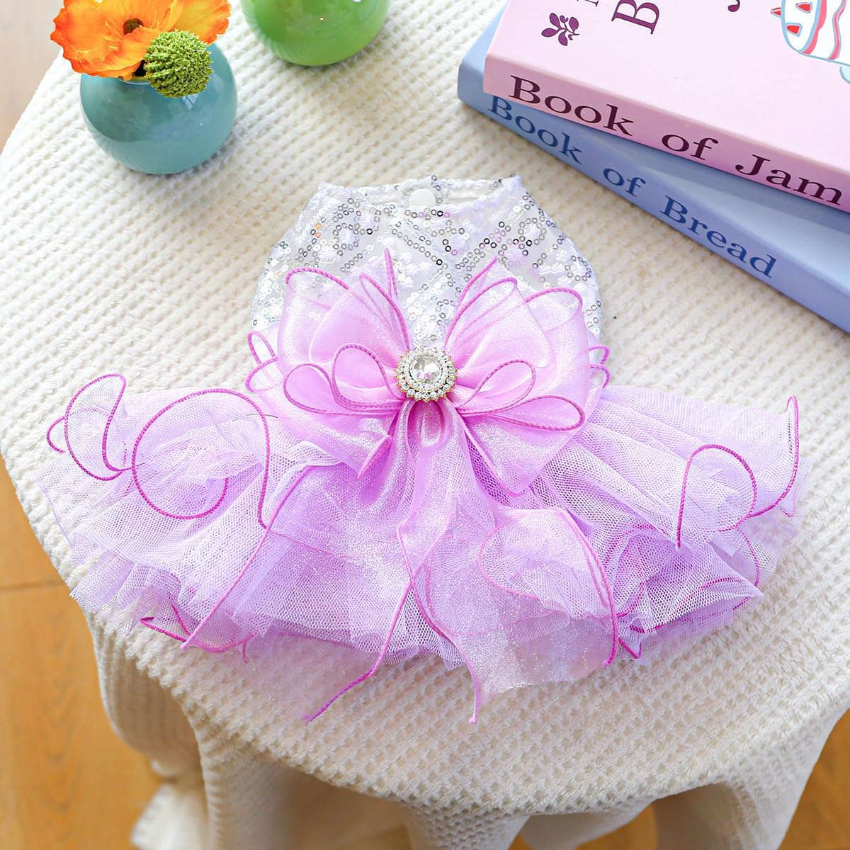 Furbabycare® Elegant Sweet Puppy Dog Blingbling Princess Skirt Pet Dog Lace Cake Camisole Tutu Dress A-Purple Medium - Image 3
