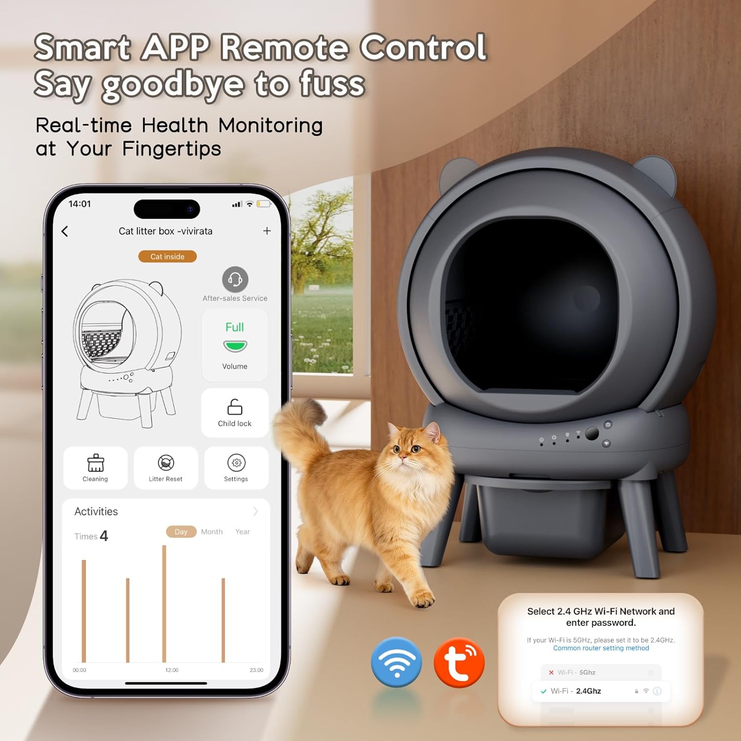 Automatic Litter Box, Self Cleaning Litter Box with App Control, Large Capacity for Multiple Cats, Noise & Odor Control, Dual Safety Sensors, Easy Maintenance with 2 Roll Garbage Bags, Gray - Image 4