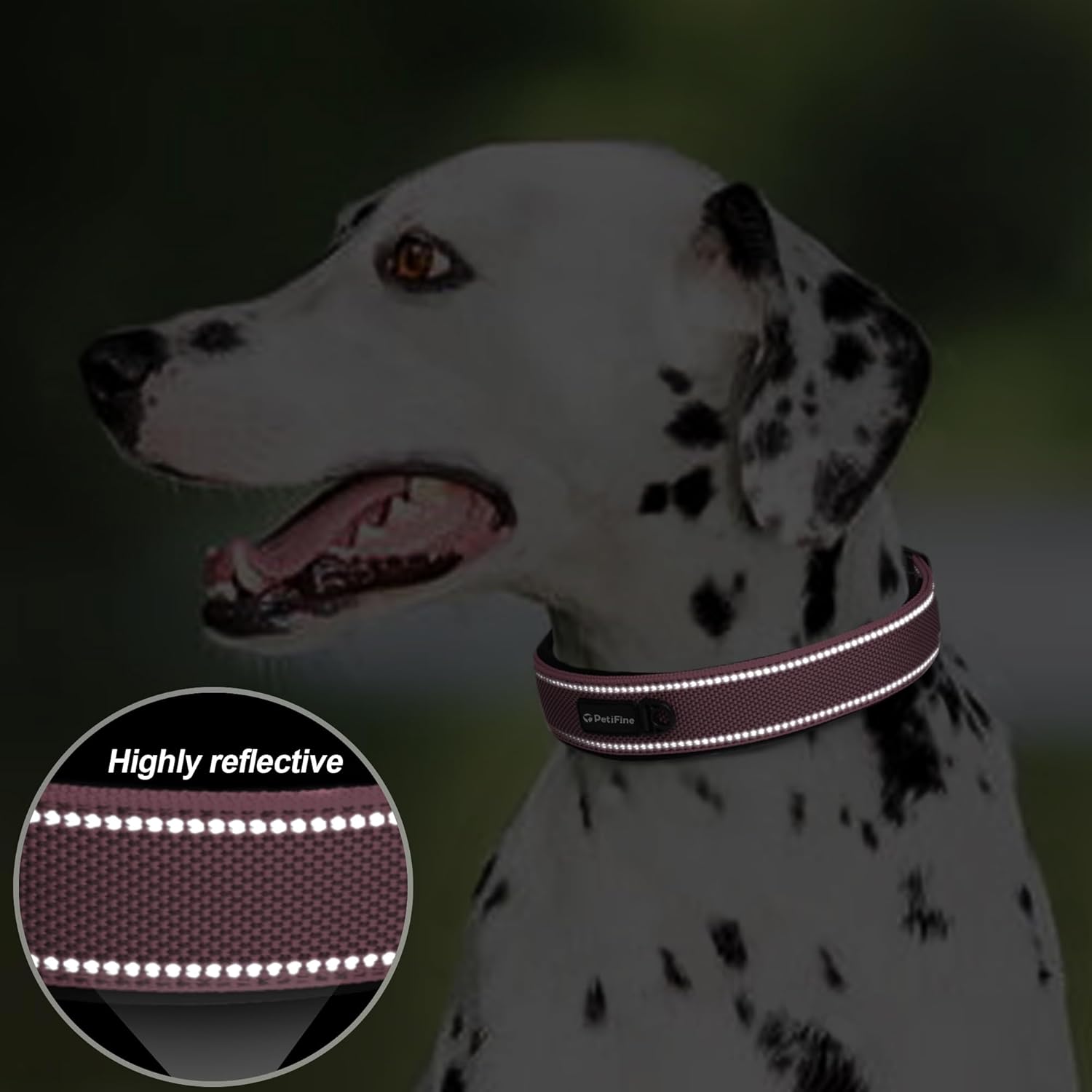 PetiFine Neoprene Padded Dog Collar, Heavy Duty Comfort Dog Collar with Durable Metal Buckle, Reflective Adjustable Belt Buckle Dog Collars for Small Medium Large Dogs(14.5''-19'', Pink) - Image 4
