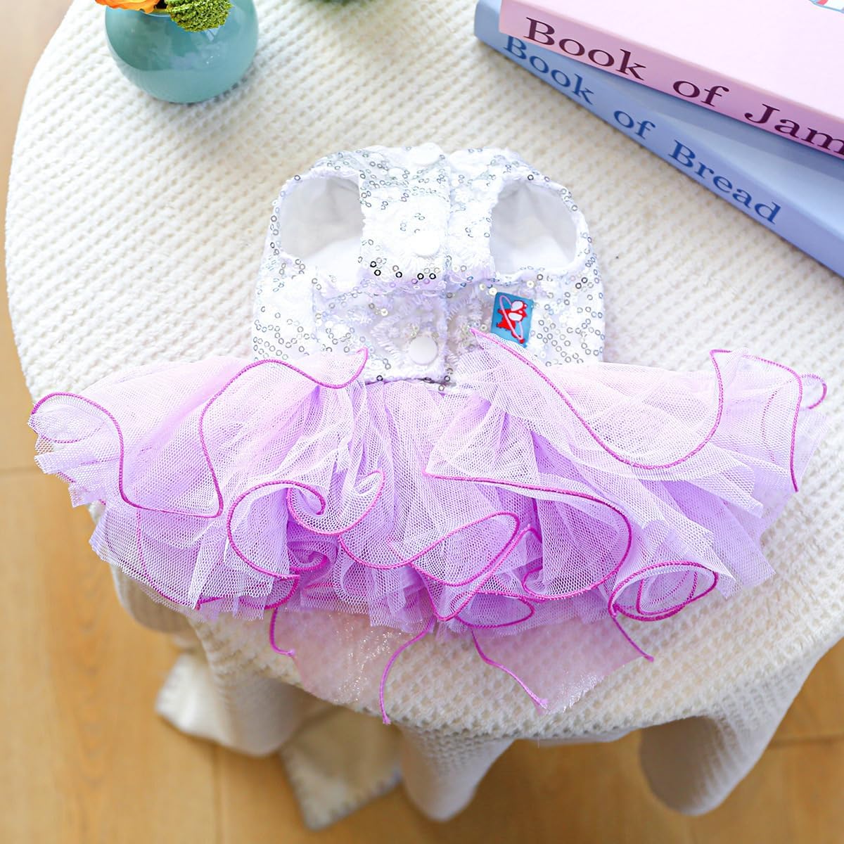 Furbabycare® Elegant Sweet Puppy Dog Blingbling Princess Skirt Pet Dog Lace Cake Camisole Tutu Dress A-Purple Medium - Image 4