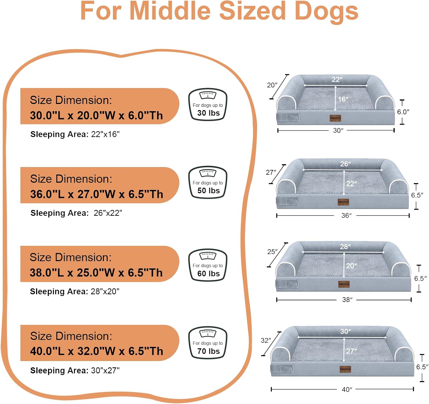 Large Dog Bed Orthopedic Washable: Beds Bolster XL Bed Large Big Dogs Memory Foam Couch Sofa Waterproof with Removable Cover - Image 6