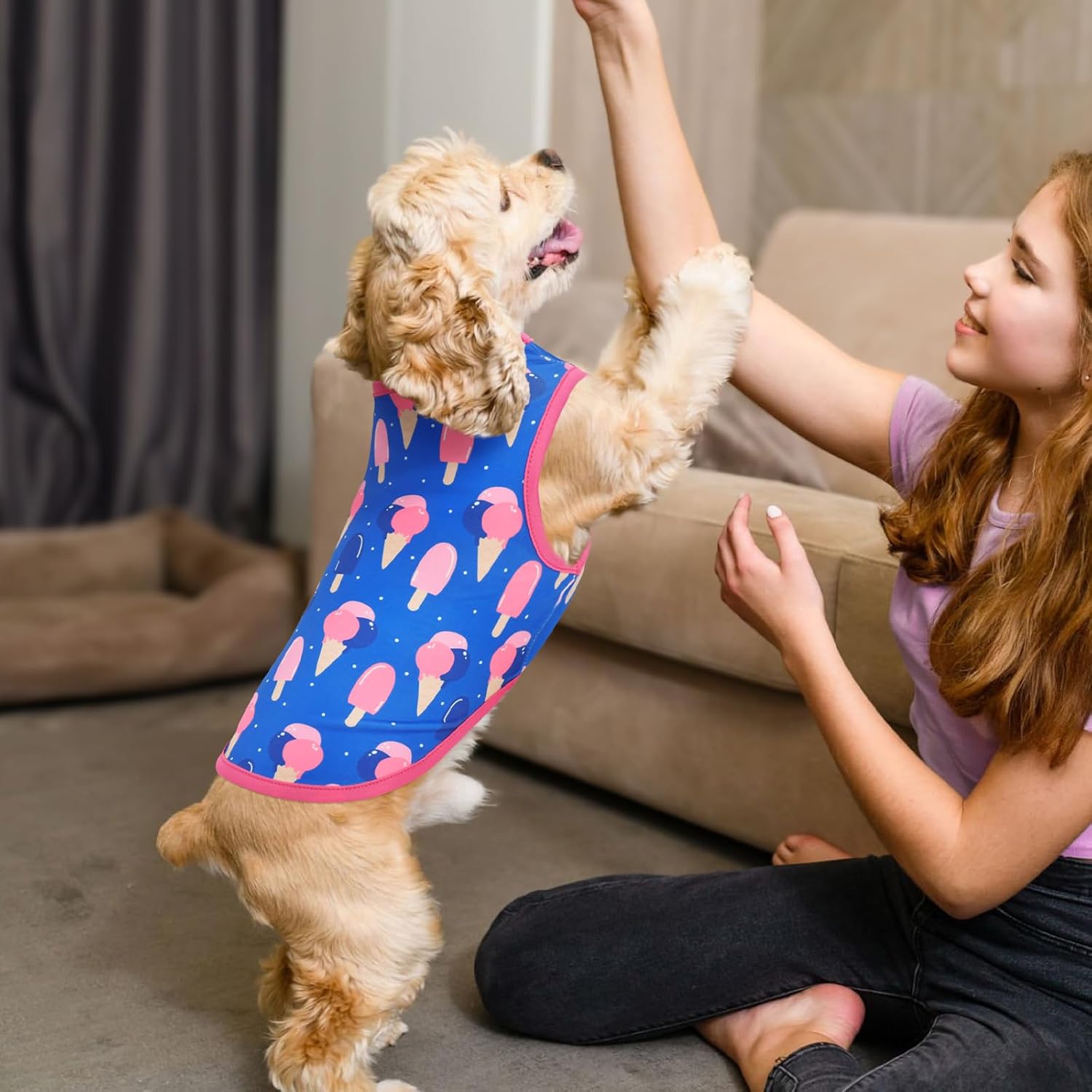 Vehomy 4-Pack Dog Summer Shirt Puppy Cat Summer Cool Sleeveless with Lemon Cherry Icecream Flamingo Patterns Dog Cooling Vest Pet Stripe Tank Tops Outfits Clothes for Small Medium Dogs XS - Image 4
