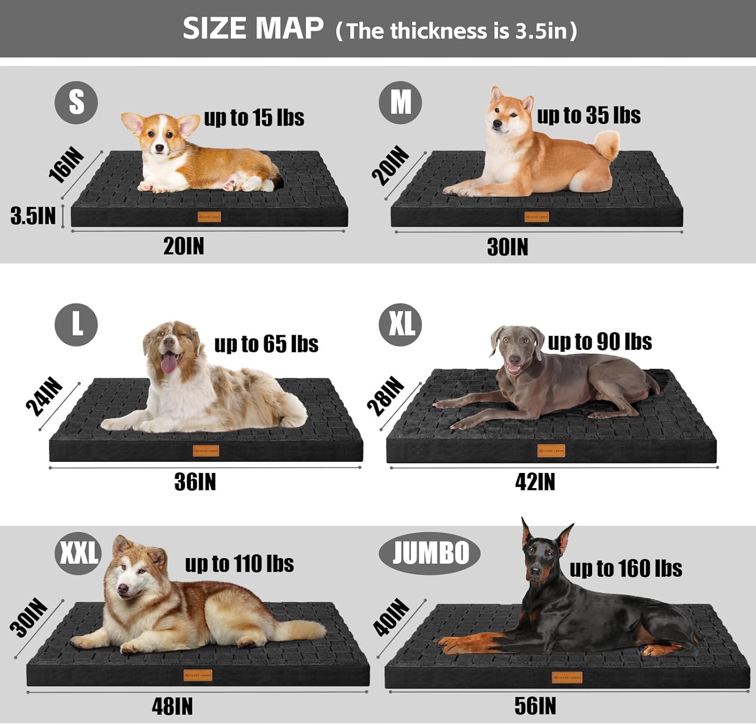 Patas Lague Orthopedic Dog Bed Large Sized Dog 36''X24'', Waterproof Soft Comfortable Egg Crate Foam Large Pet Beds Crate Mat with Removable Washable Cover and Nonskid Bottom, Black - Image 4