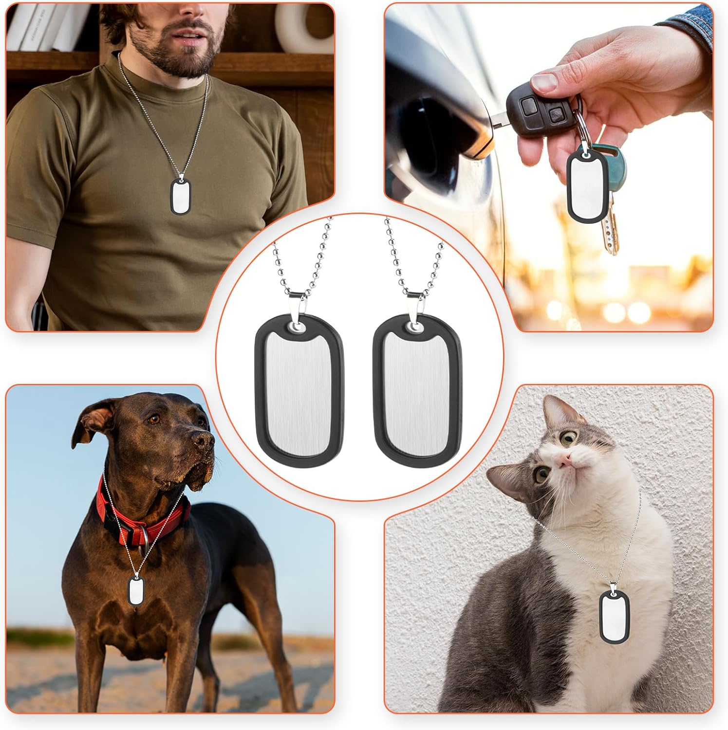 Cosmos 2 Pcs Military Dog Tags Stainless Steel Dog ID Tags Blank Tags Dog Name Tag with Ball Chains and Silicone Protective Case for Men Women Personalized Gift - Image 6