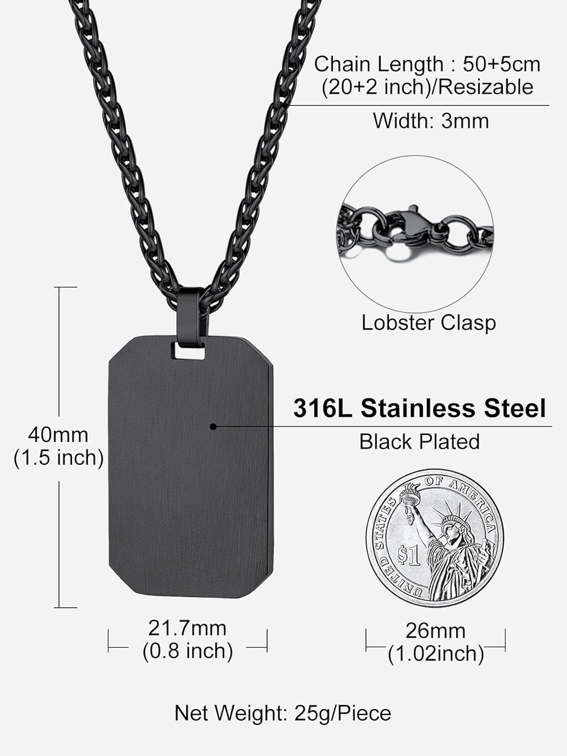 Richsteel Hip Hop Military Army Style Carbon Fiber/Bible/Bullet Dog Tags Pendant Necklace for Men Women Stainless Steel/18K Gold Plated Personalized ID/Name Jewelry (with Gift Box) - Image 5