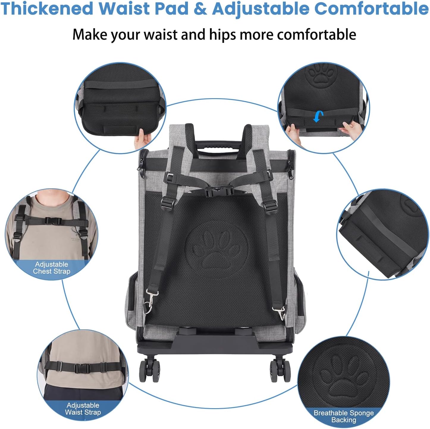 Extra Large Pet Carrier Backpack with Wheels Cats Under 30 Lbs, for Dogs Puppies Rabbits Other Animals Under 25 Lbs, Great for Travel/Hiking/Outdoor Use - Image 5