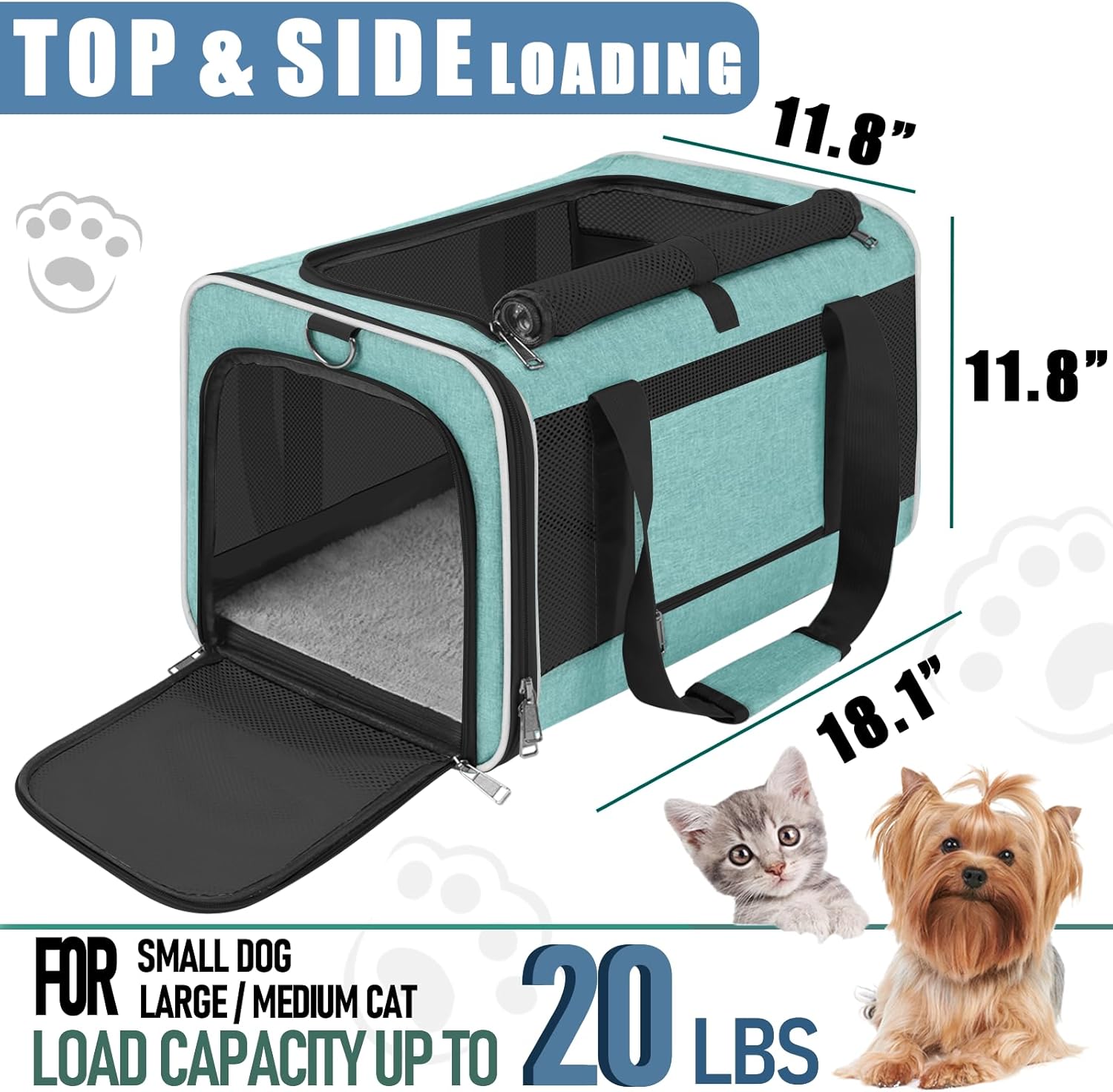 GAPZER Soft Cat Carrier Large Cat 20 lbs/Kitty Cat Travel Crate for Pet Top Load/Small Dog Sturdy Transport Fabric Carry Bag 10 Pounds/Yorkie Kennel with Pocket Teal Aqua - Image 3