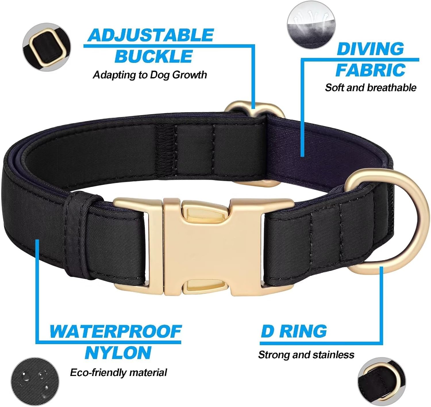Didog Soft Padded Dog Collars for Small Dogs, Colorful and Durable Dog Collar with Quick Release Buckle, Light and Breathable for Daily Walking, Black, S - Image 2