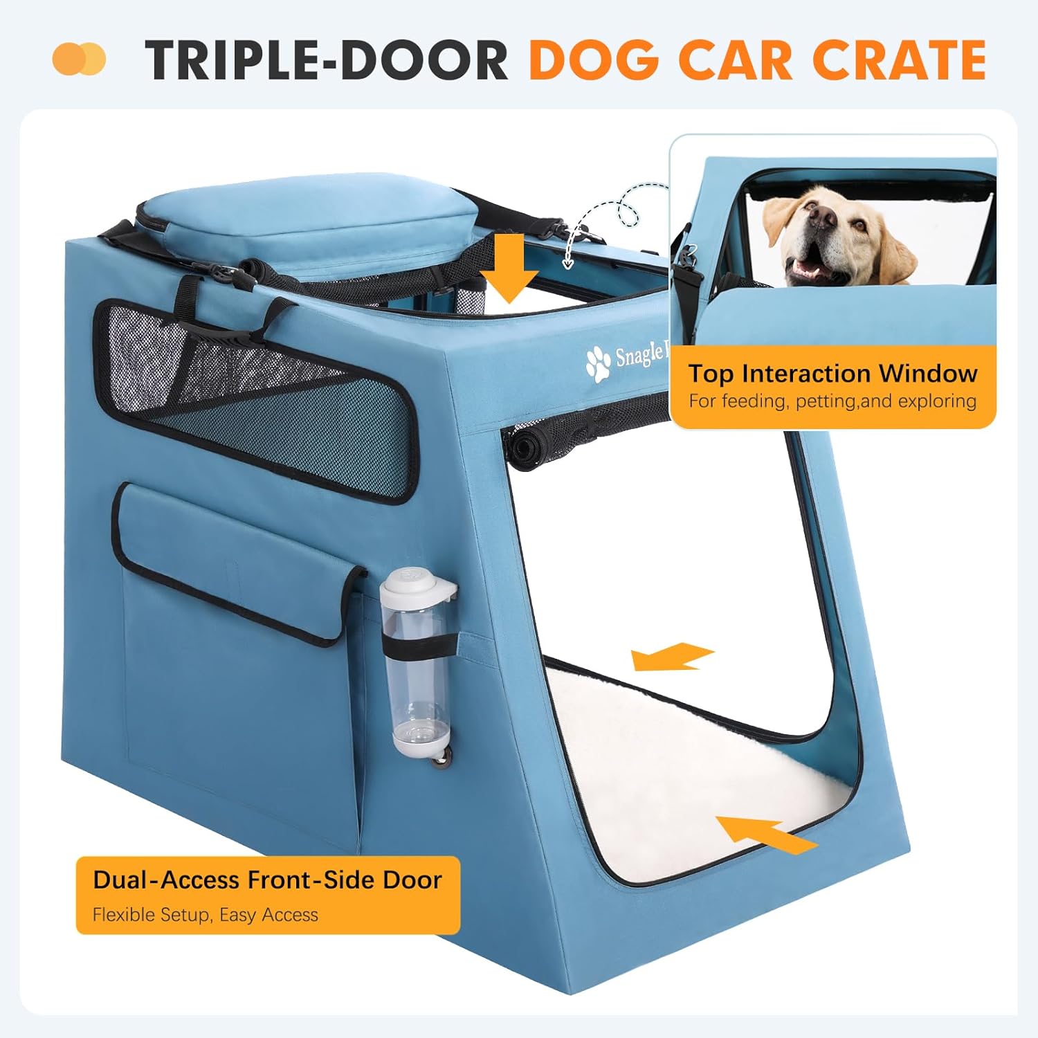 Snagle Paw Portable Dog Crate for Car Travel, Collapsible Large Dog Travel Crate with Metal Frame & 3-Door Mesh Windows, Secures in Trunk/Backseat, Soft-Sided Kennel Carrier for Medium Large Dogs-XL - Image 4