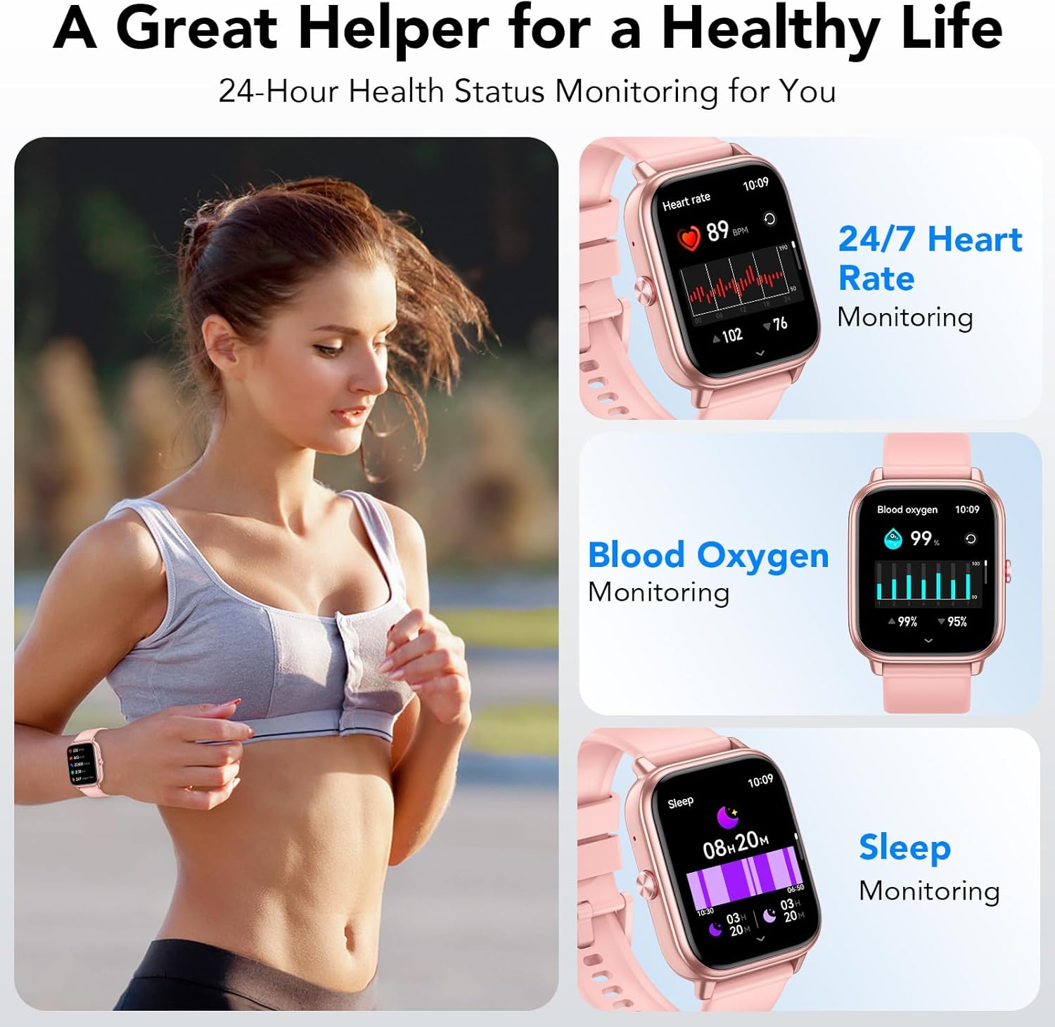 Smart Watch for Men Women (Answer/Make Calls), 1.83" HD Touchscreen Fitness Tracker, 480Hrs Playtime,112+ Sports Modes,Fitness & Sleep Tracker,Health,Fitness Watch for Android/iOS,IP68 Waterproof,Rose - Image 4