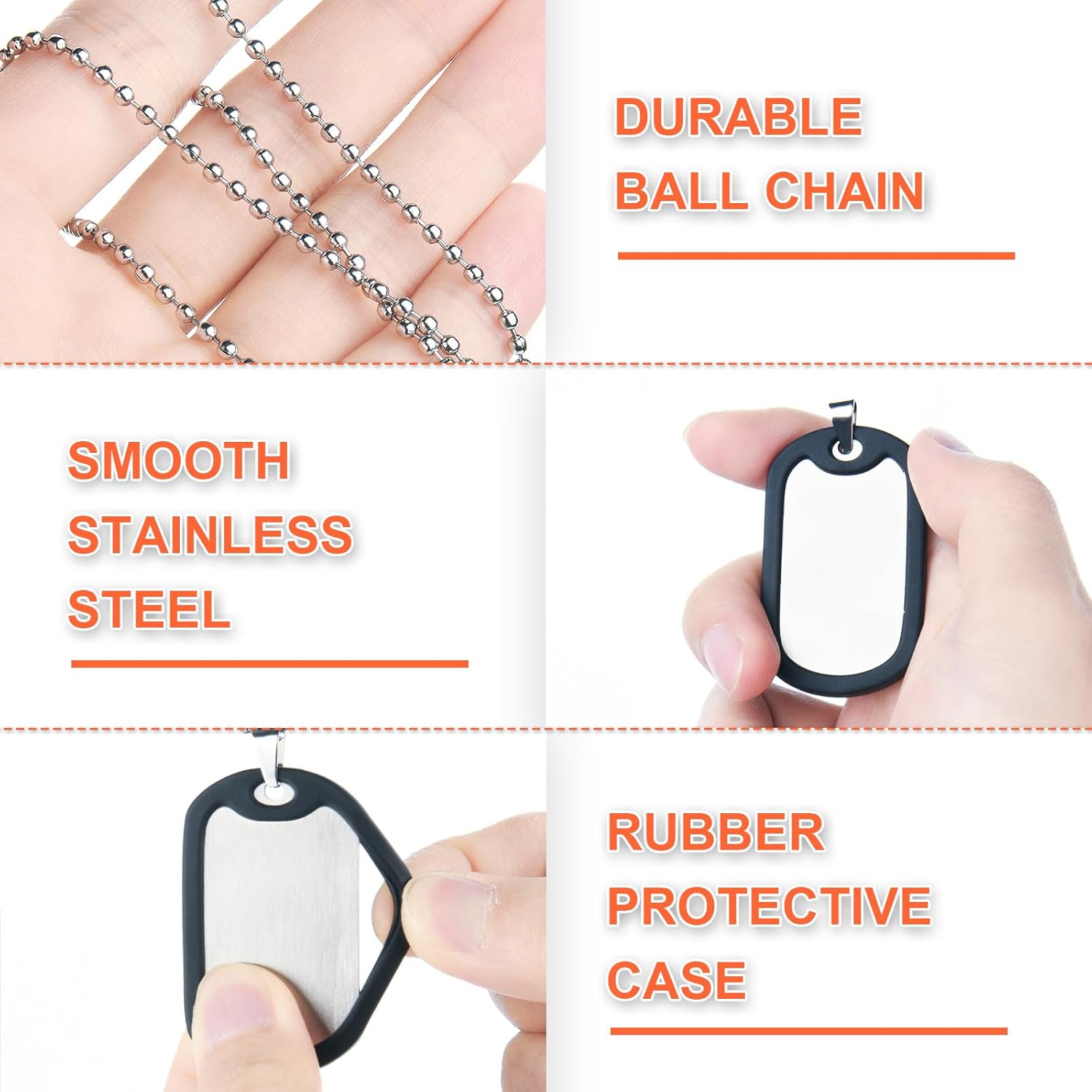 Cosmos 2 Pcs Military Dog Tags Stainless Steel Dog ID Tags Blank Tags Dog Name Tag with Ball Chains and Silicone Protective Case for Men Women Personalized Gift - Image 3