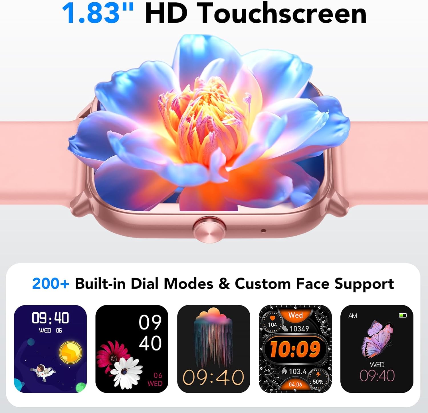 Smart Watch for Men Women (Answer/Make Calls), 1.83" HD Touchscreen Fitness Tracker, 480Hrs Playtime,112+ Sports Modes,Fitness & Sleep Tracker,Health,Fitness Watch for Android/iOS,IP68 Waterproof,Rose - Image 3