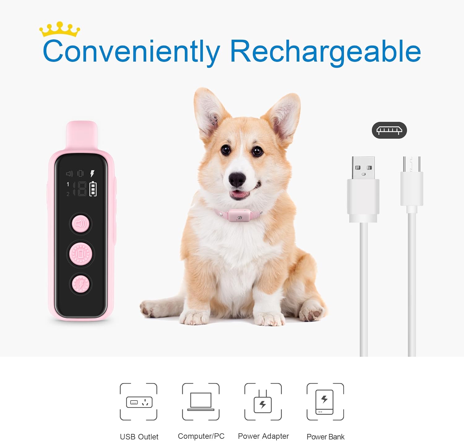 Bousnic Dog Shock Collar for 2 Dogs - (8-120lbs) Waterproof Rechargeable Electric Dog Training Collar with Remote for Small Medium Large Dogs with Beep Vibration Safe Shock Modes(Pink) - Image 6