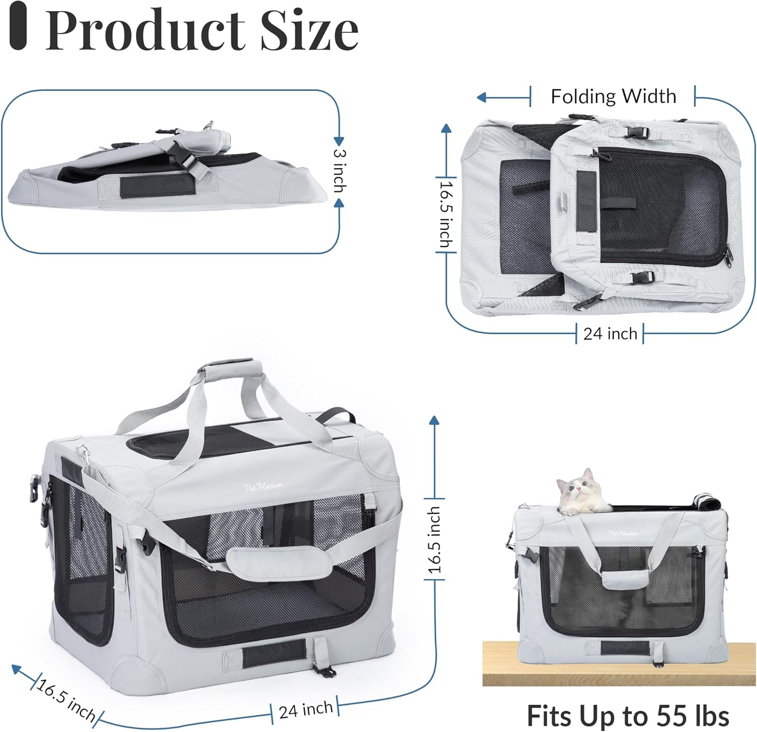 Extra Large Cat Carrier for 2 Cats, Collapsible Soft Sided Pet XL Crate for Large Mudium Big Cat 20lbs+, Car Travel Portable Bag for Long Trips Ride 24"x16.5"x16.5" - Image 5