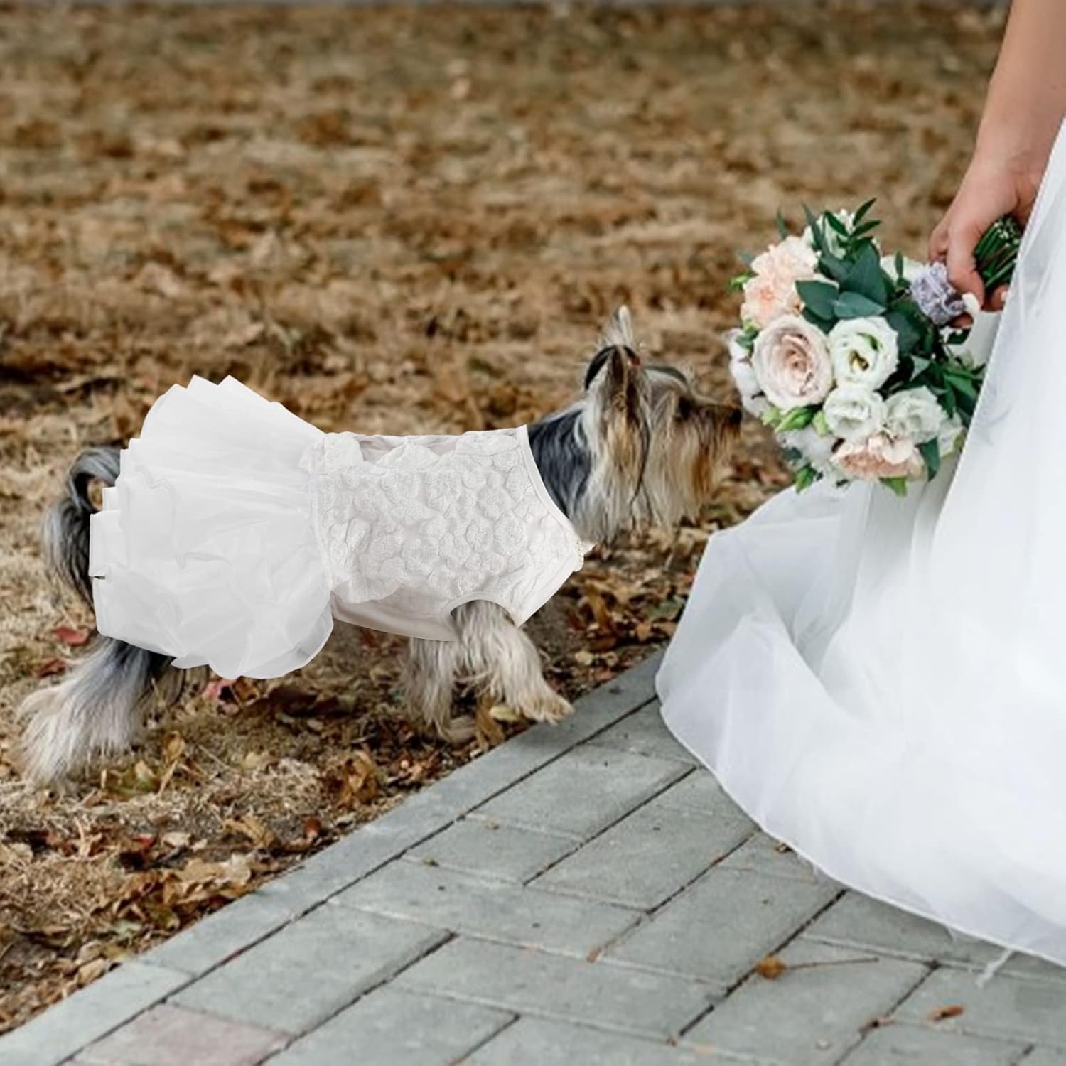 ASENKU Dog Dress, Dog Wedding Dress, Pet Lace Princess Dress with Bows for Wedding Birthday Party, Puppy Formal Apparel with Pearl Necklace for Small Medium Dogs (White, Medium) - Image 8