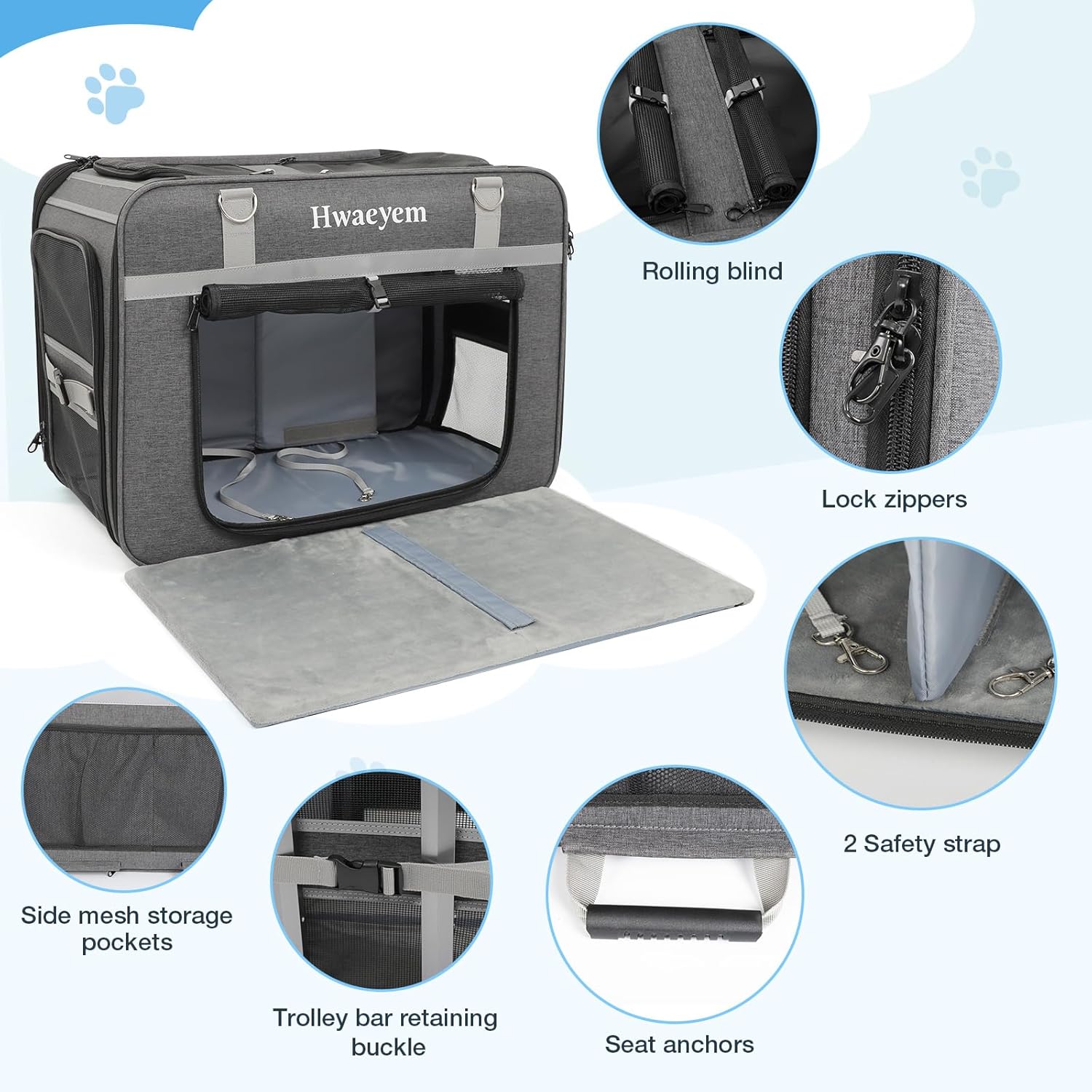 Extra Large Pet Cat Carrier with Wheels, Rolling Pet Carrier for 2 Cats or Medium Dog, 24" X 15" X 17" Portable Dog Cat Crate for Large Cat, Support up to 40 Lbs, Dark Gray - Image 8