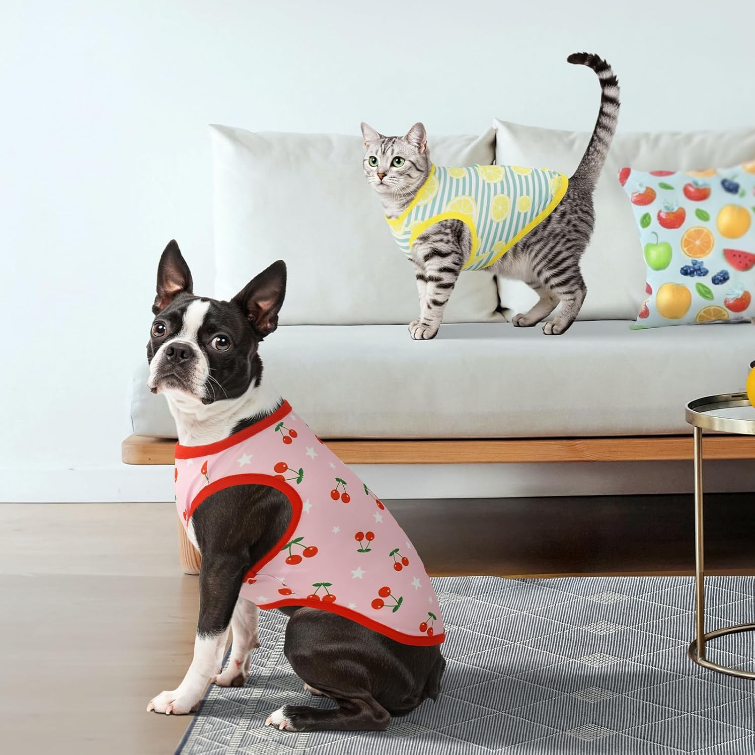 Vehomy 4-Pack Dog Summer Shirt Puppy Cat Summer Cool Sleeveless with Lemon Cherry Icecream Flamingo Patterns Dog Cooling Vest Pet Stripe Tank Tops Outfits Clothes for Small Medium Dogs XS - Image 6