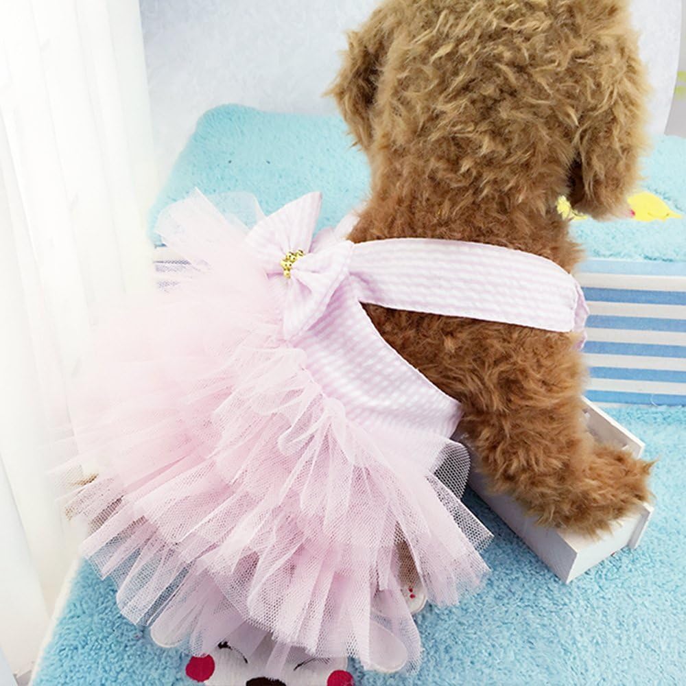 Dog Dresses, Fashion Pet Dog Clothes, Striped Mesh Puppy Dogs Princess Dresses (Pink, Large) - Image 6