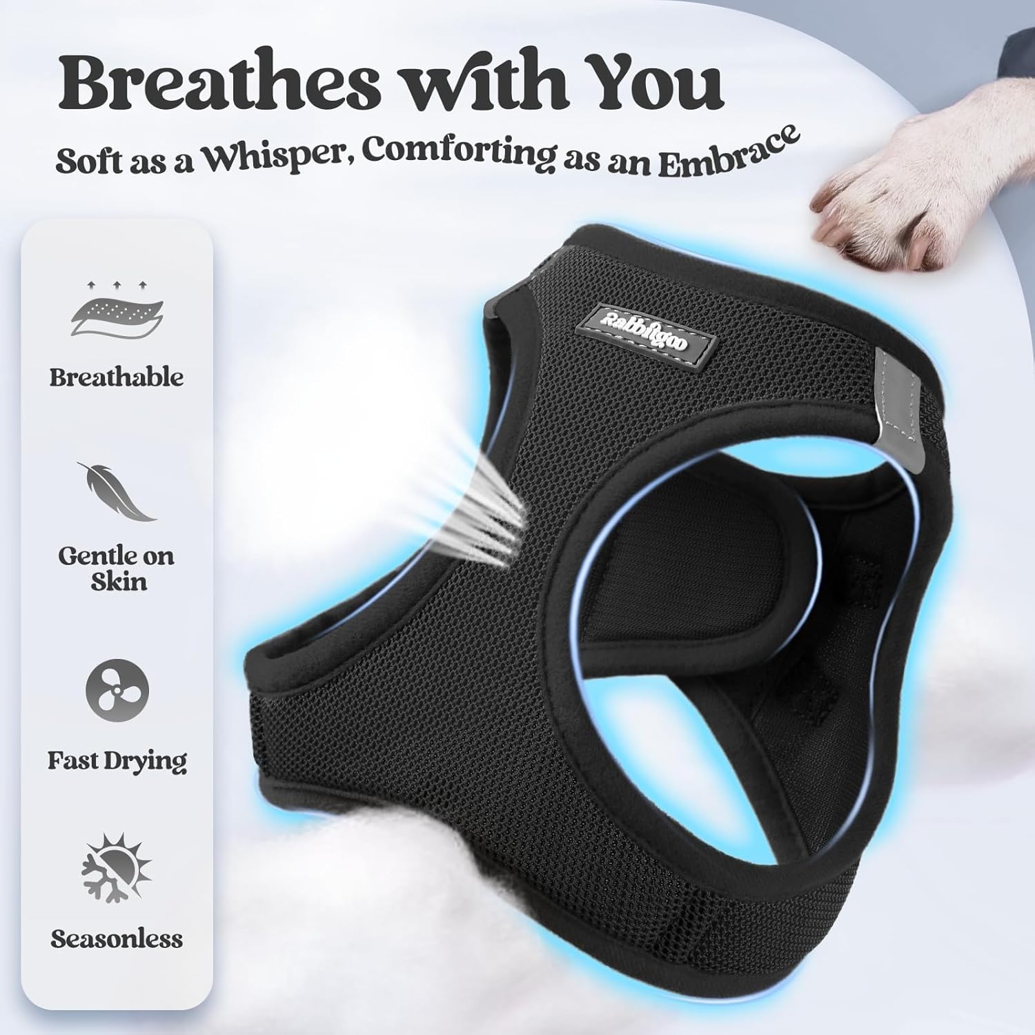 rabbitgoo Dog Harness Small Sized and Leash Set, Step in Soft Light Puppy Vest, Breathable Mesh Pet Harness, Reflective for Safe Easy Walking, Black S - Image 4