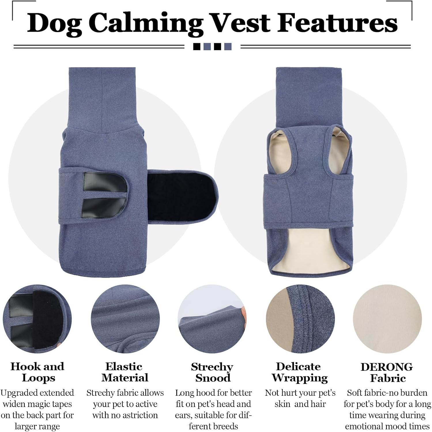 ROZKITCH Calming Hoodie for Dogs, Dog Sweatshirts for Medium Dogs with Hoodie Soft Ears Cover Wrap, Anti Itch Pet Shirt for Fireworks Travel Vet Visit, Anxiety Vest Blue M - Image 5