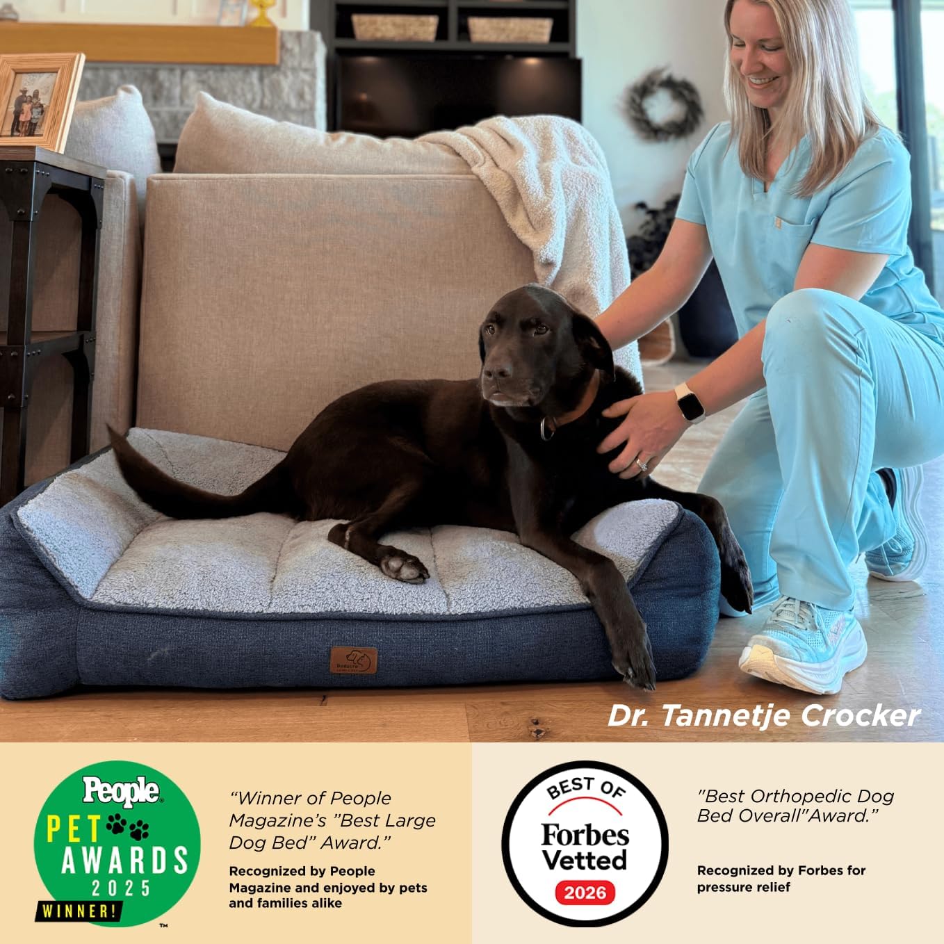 Bedsure SupportMax™ XL Orthopedic Dog Beds Large Sized Dog - As Seen on TV Extra Thick Supportive Dogs Couch with Waterproof Washable Cover, Extra Large Comfort Pet Sofa with Soft Sherpa, Grey, 42" - Image 2