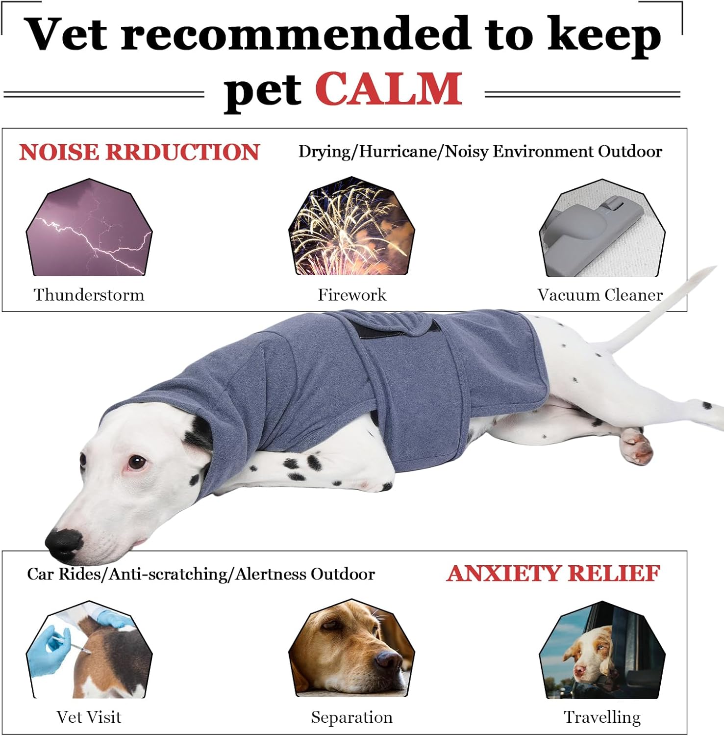 ROZKITCH Calming Hoodie for Dogs, Dog Sweatshirts for Medium Dogs with Hoodie Soft Ears Cover Wrap, Anti Itch Pet Shirt for Fireworks Travel Vet Visit, Anxiety Vest Blue M - Image 3