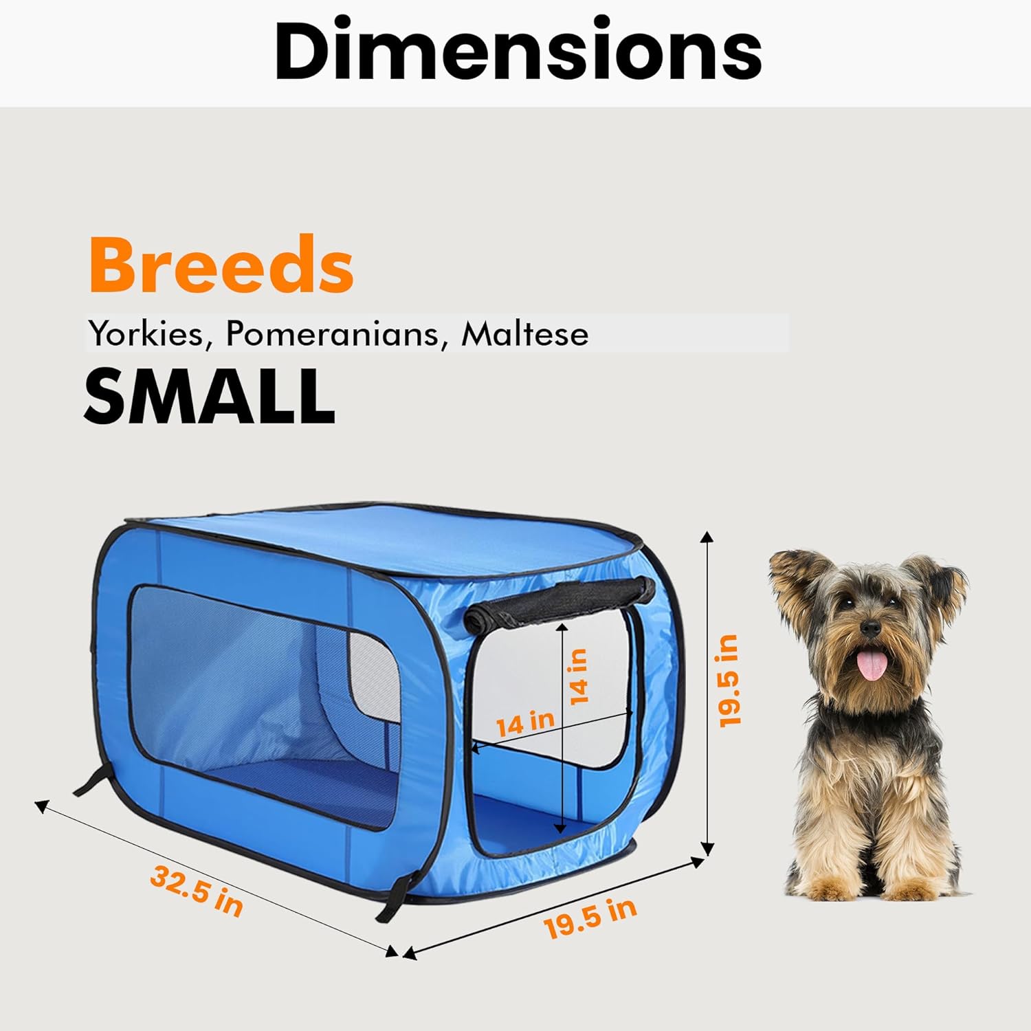 Beatrice Home Fashions Portable, Collapsible, Pop Up Kennel Travel Cat and Dog Crate, 32.5" L x 19.5" W x 19.5" H, Blue - Image 2