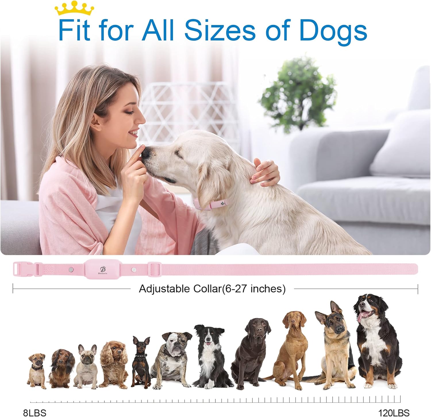 Bousnic Dog Shock Collar for 2 Dogs - (8-120lbs) Waterproof Rechargeable Electric Dog Training Collar with Remote for Small Medium Large Dogs with Beep Vibration Safe Shock Modes(Pink) - Image 5