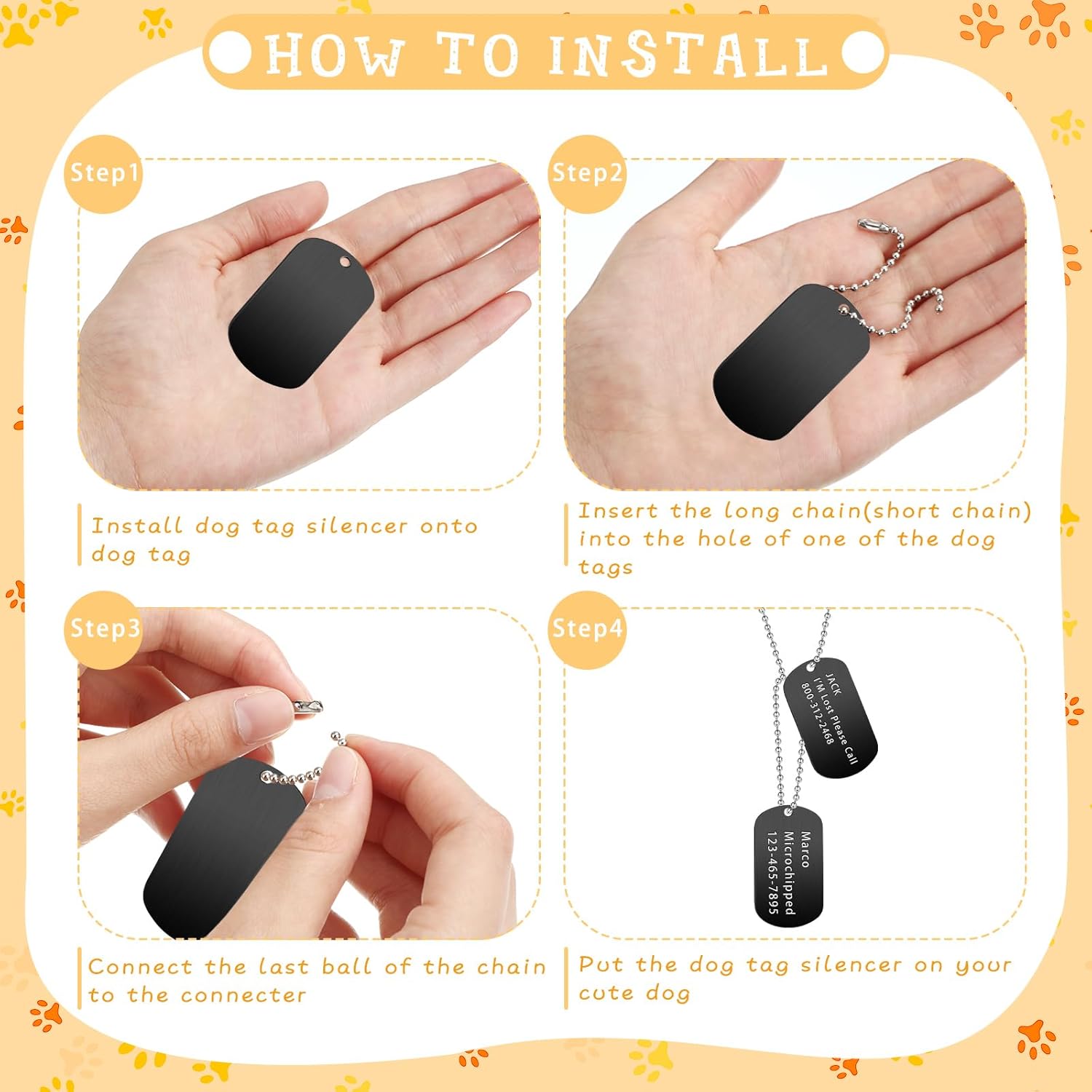 20 Pieces Military Dog Tags Set Including 10 Stainless Steel Army Blank Dog Tags 10 Steel Chains Personalized Pet Oval Pendant Necklaces for Stamping Engraving DIY Halloween Craft(Black) - Image 4